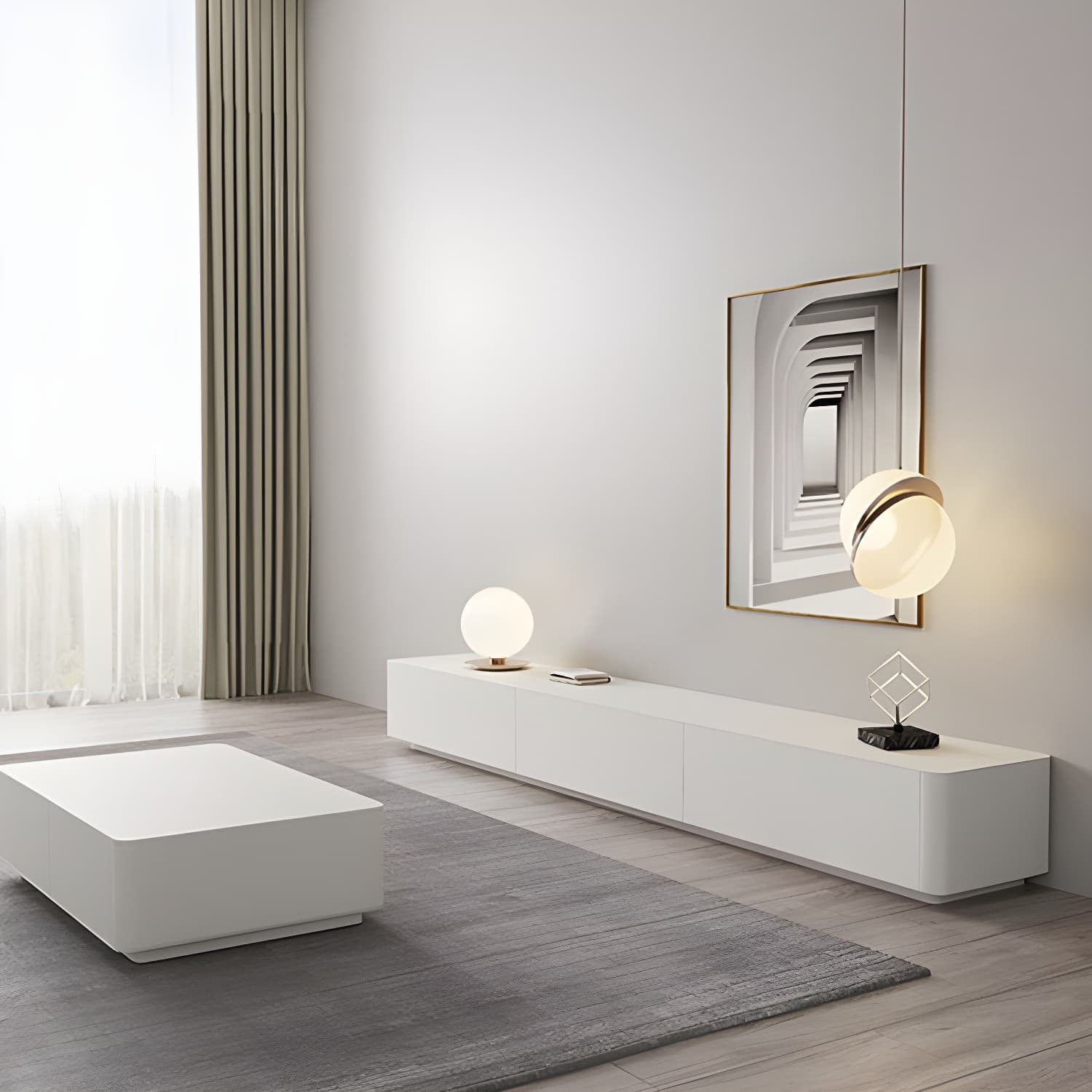 Scandinavian TV Console, White TV Stand with Drawers for Living Room - image 9