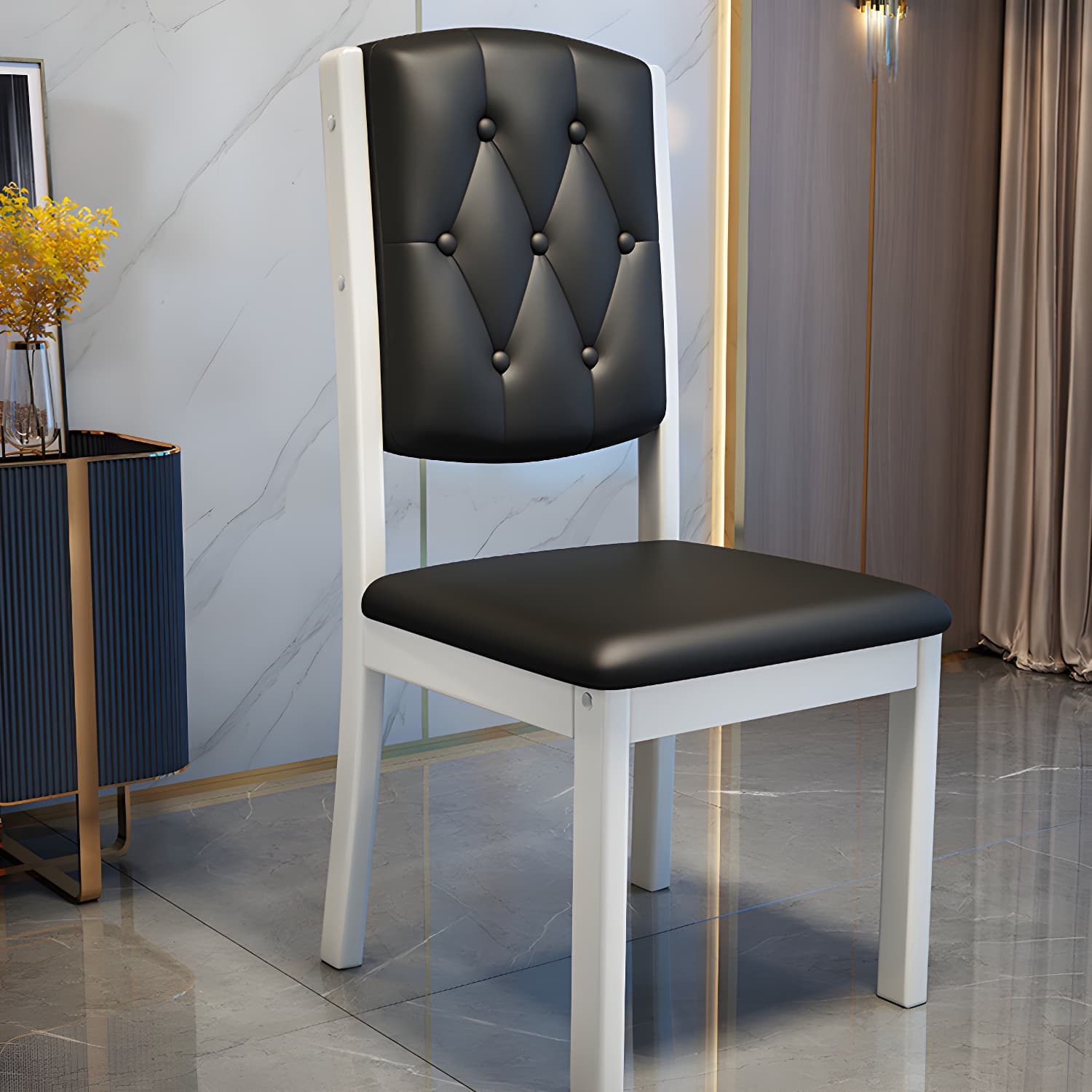 Matte Finish Leather Side Chair with Solid Wood Base for Home - image 18