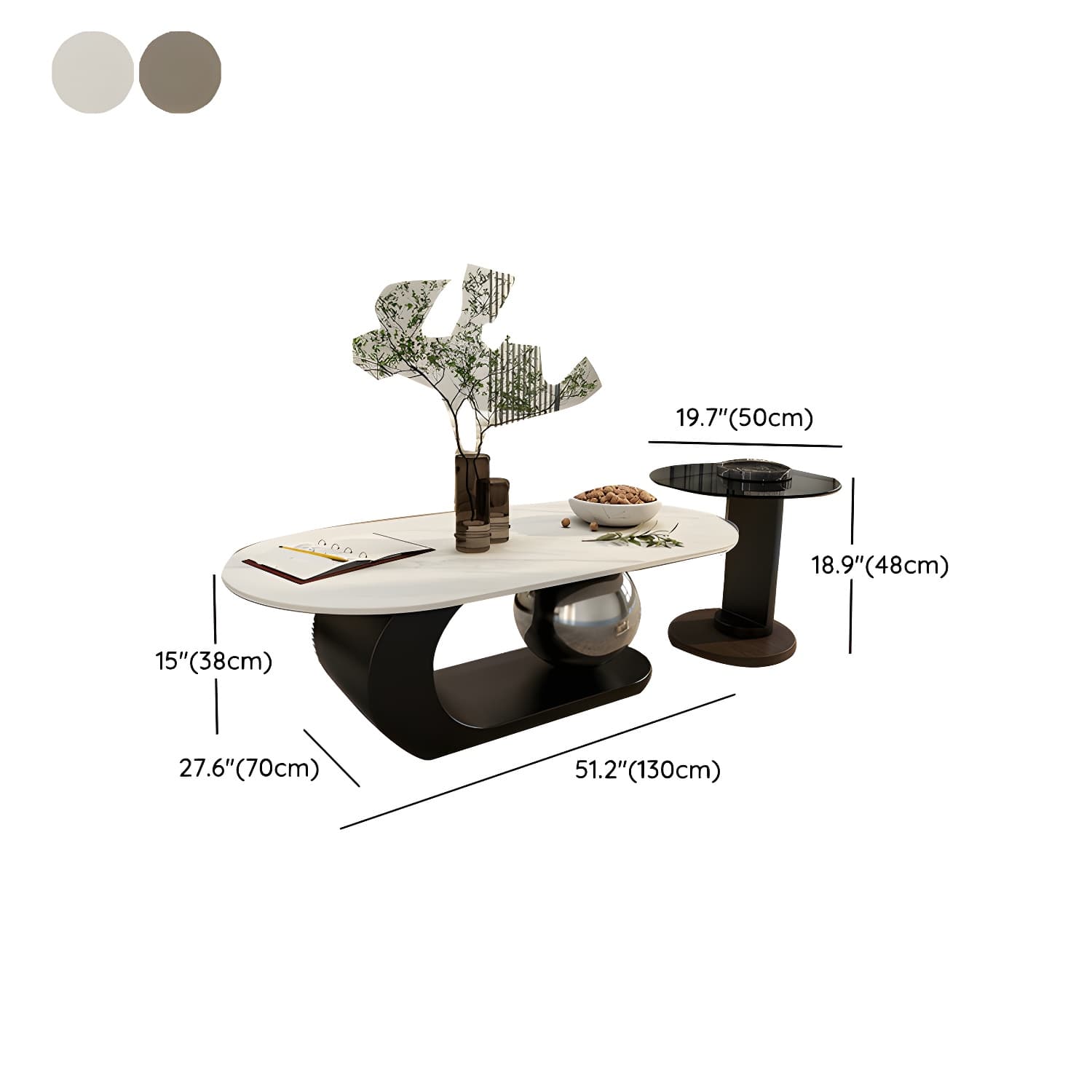 14"H Glam Coffee Table Slate Oval Pedestal Coffee Cocktail Table - image 23