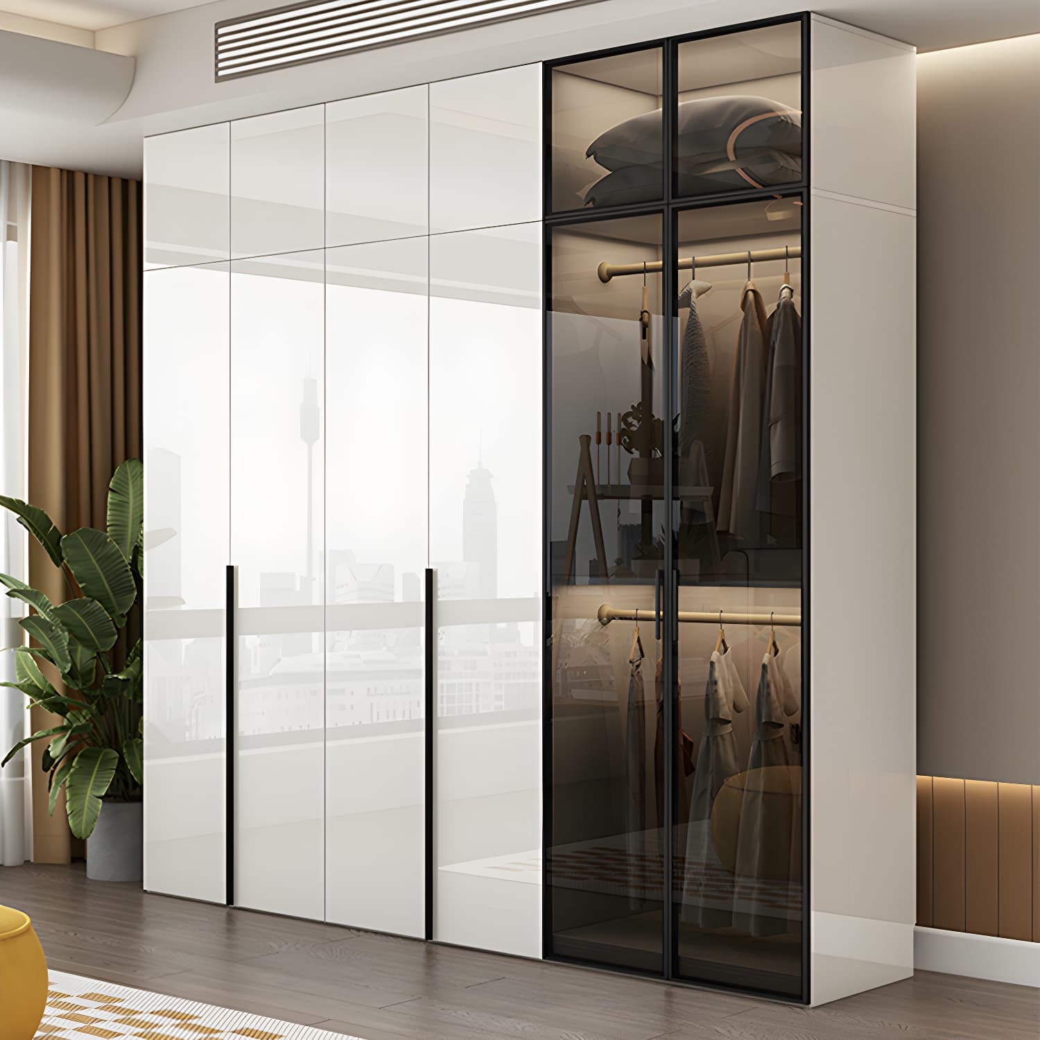 Sleek White Wood Wardrobe Armoire with Soft Close Drawers and Shelves