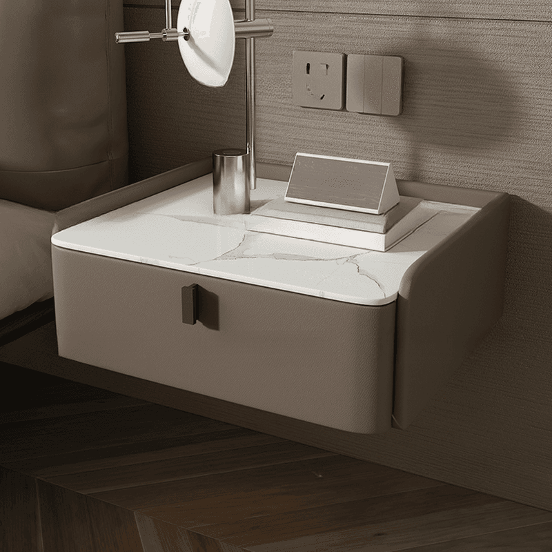Organic Modern Bedside Cabinet Nightstand with 1 Drawer, Stone Countertop, and Hanging Shelf - image 4
