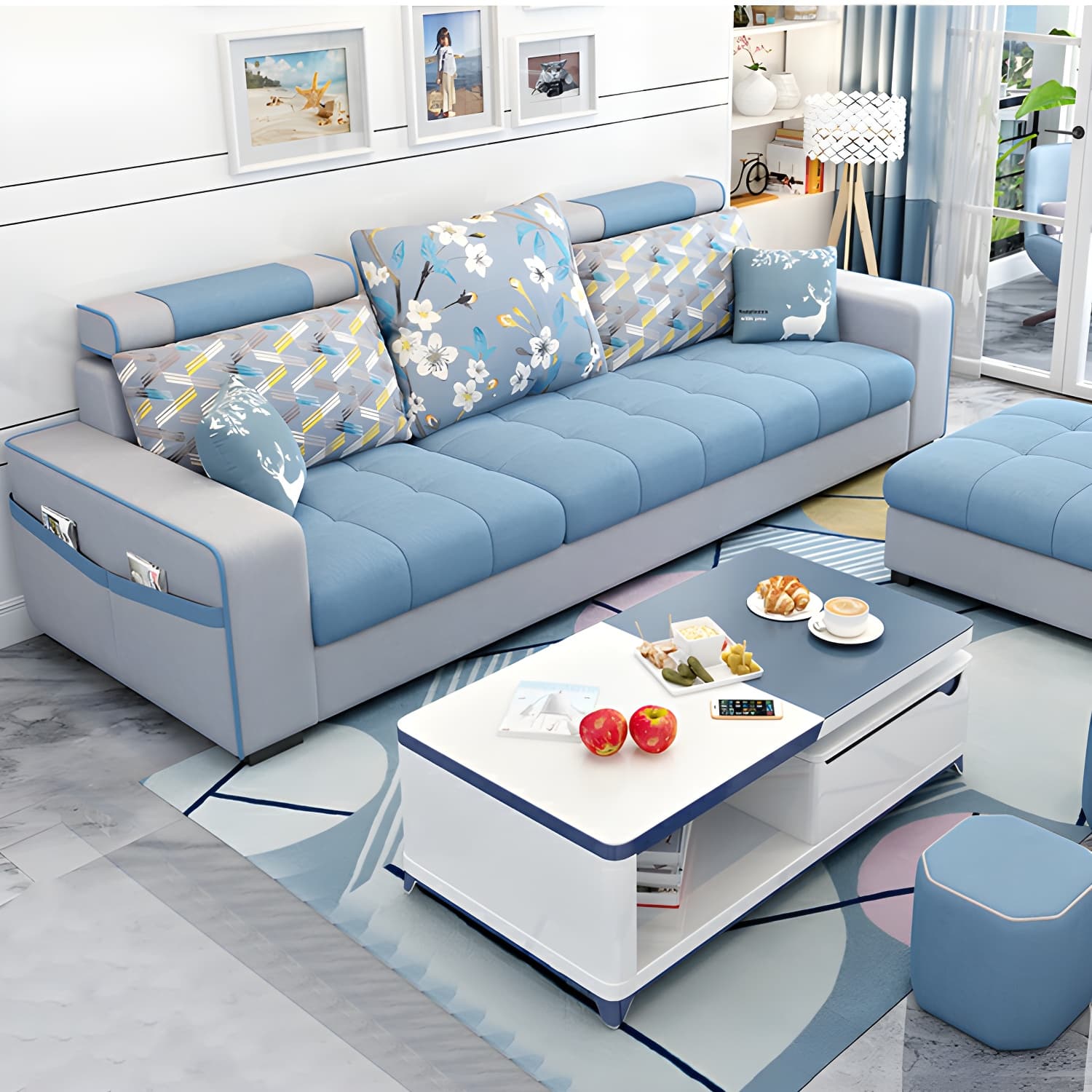 Modern L-Shaped Linen Sectional Sofa with Ottoman and Slipcover, Reversible Design - image 14