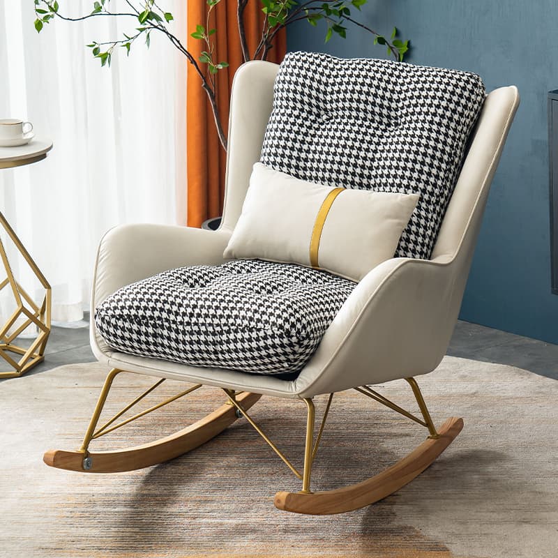 Contemporary Resistant To Dirt Upholstered Rocking Seat with Natural Wood & Metal Base and Recessed Arm