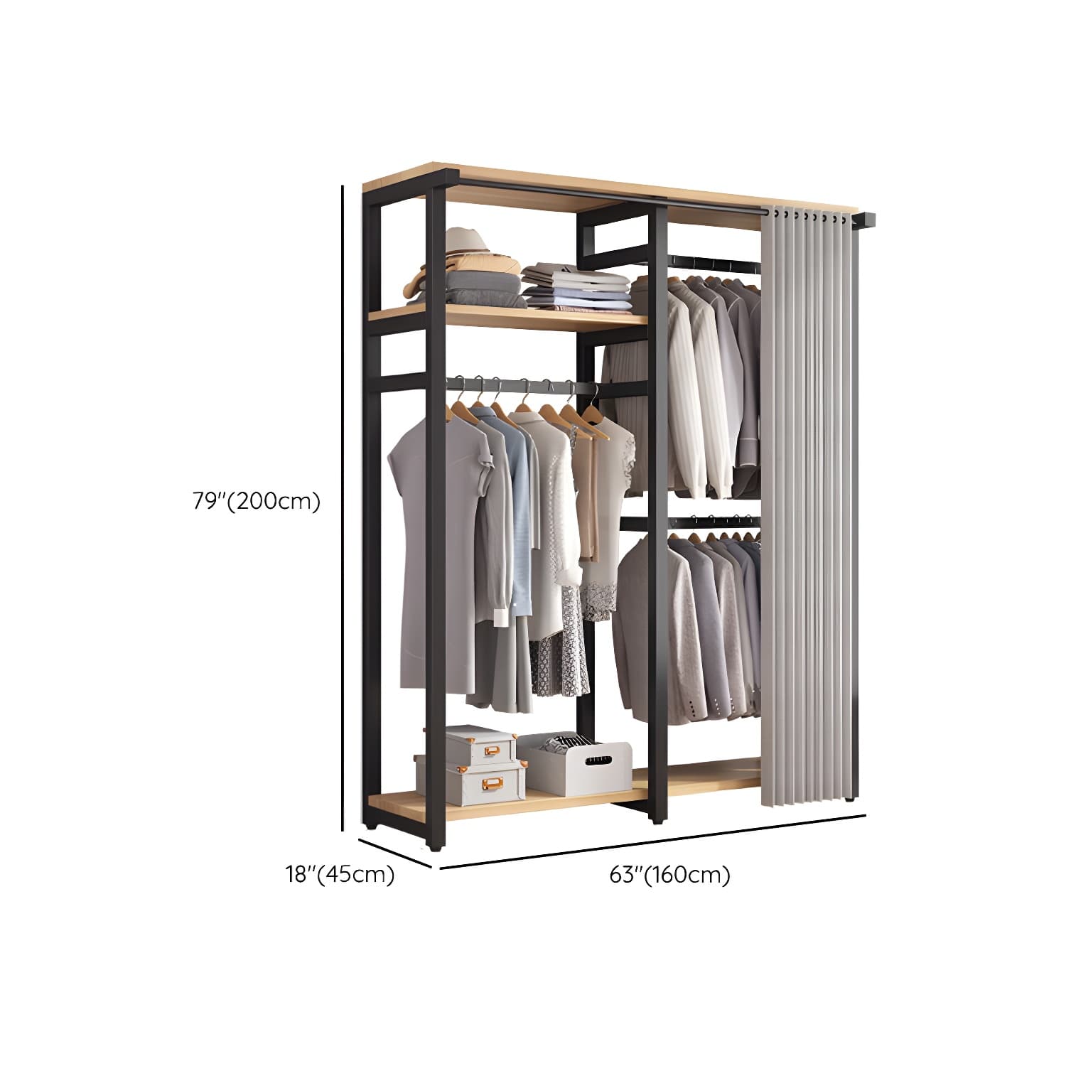 Modern Metal Wardrobe Armoire with Clothing Rod & Shelves (Height 70-79 inches, Overall Width 45cm) - image 33