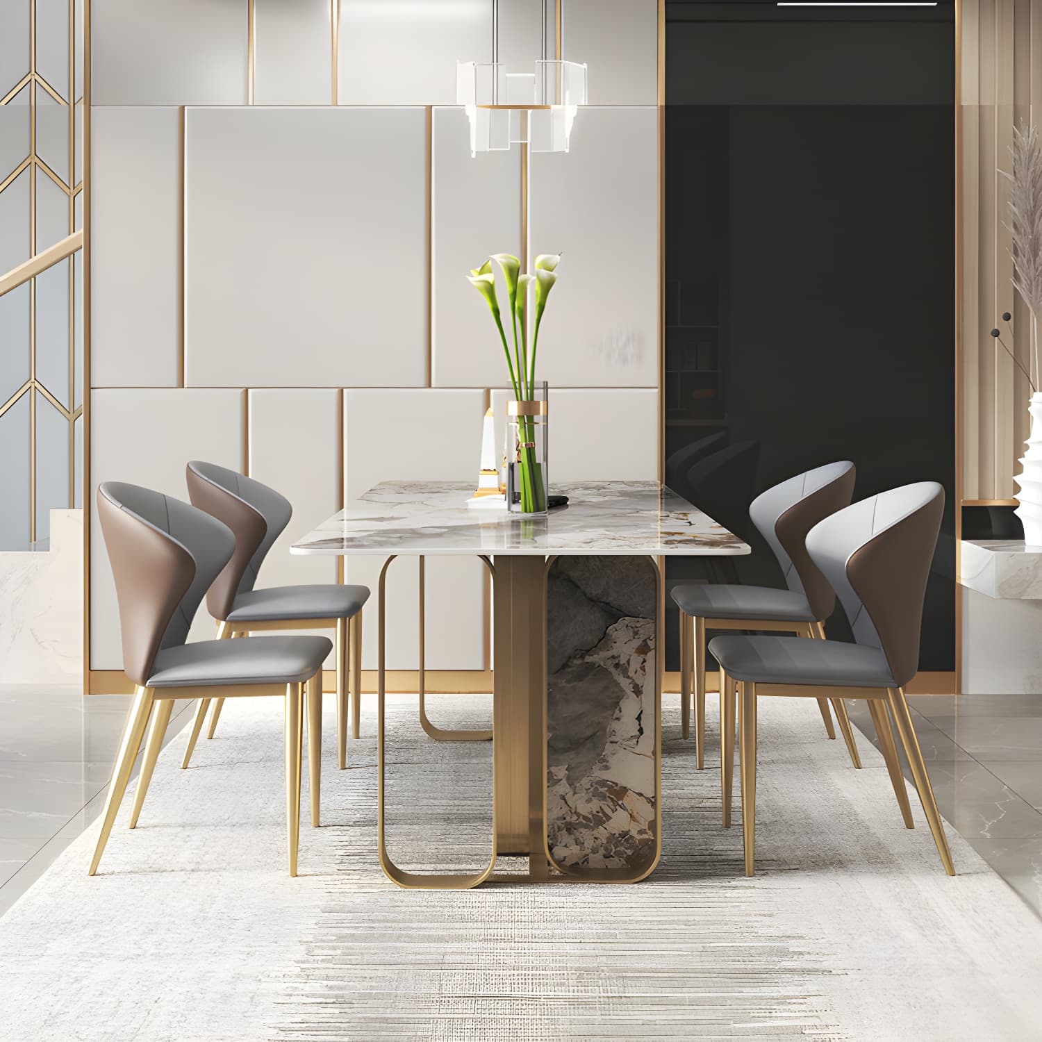 Luxury 1/2/3/5/6/7/8/9 Pieces Dining Set with Stone Dining Table and Chairs Dinette Set - image 10