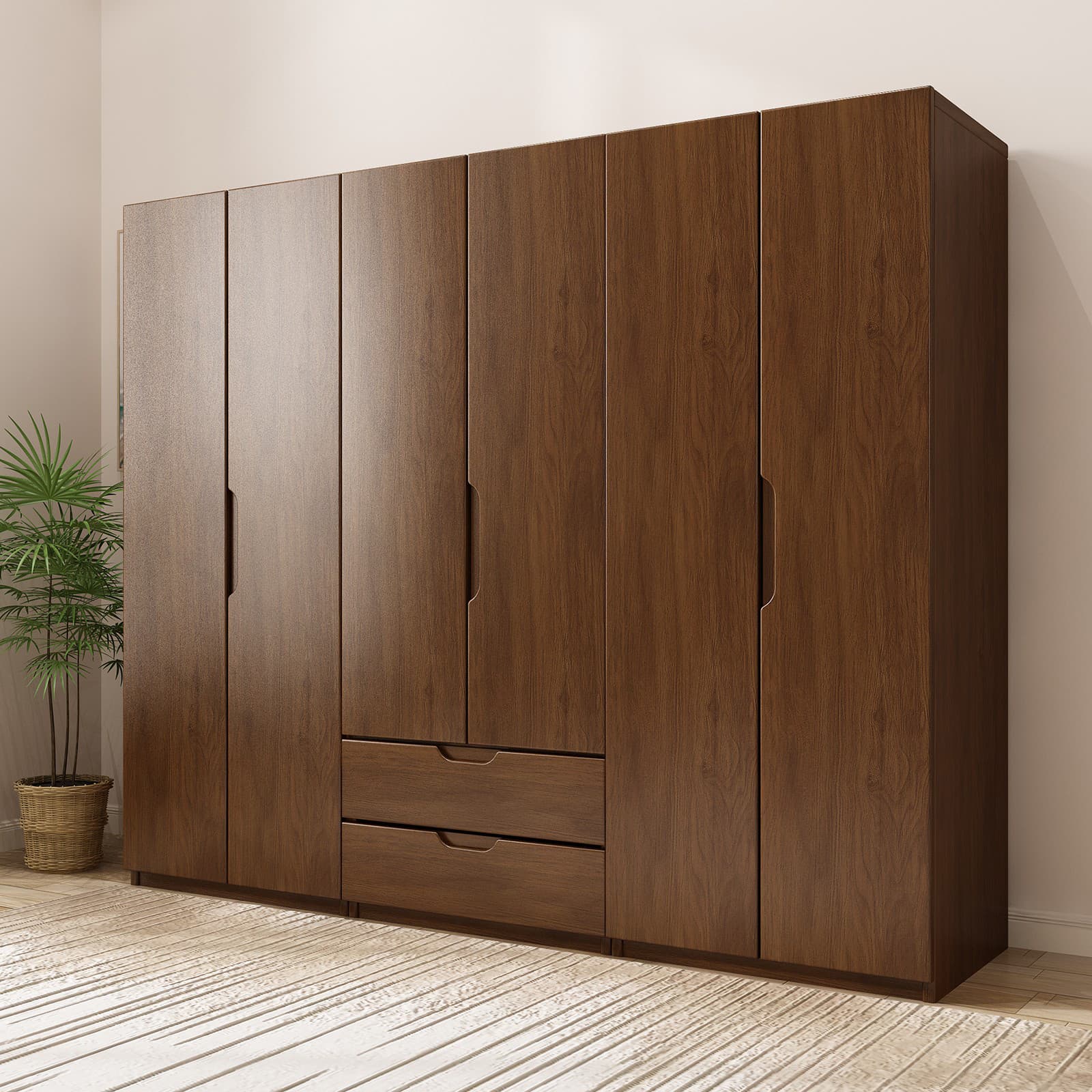 Contemporary Oak Solid Wood Wardrobe Freestanding Multifunctional Wardrobe