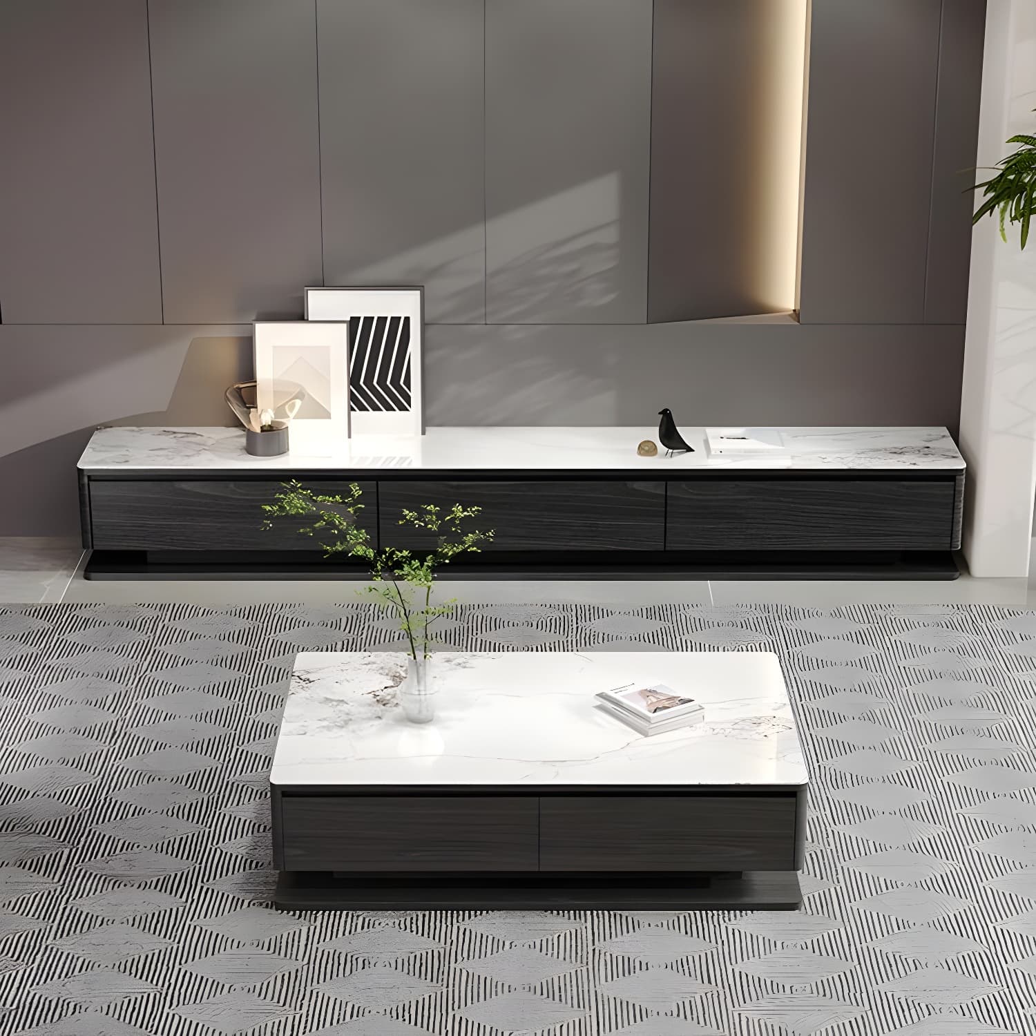 Modern 17" H Rectangular Stone Coffee Table with Four Drawers for Home - image 14