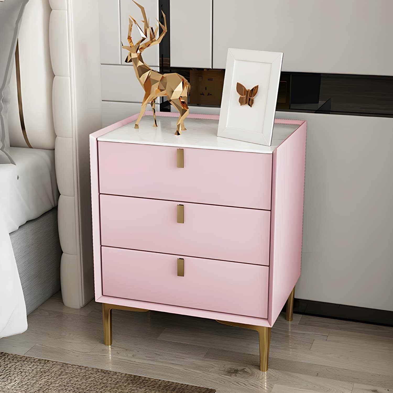 Glam Style Sintered Stone Top 3-Drawer Nightstand with Legs for Bedroom - image 9