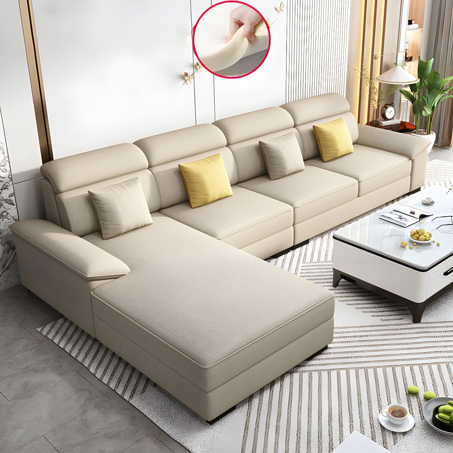 Modern Wood L-Shaped Sectional Sofa with Pillow Top Arm and Cushion Back - image 7