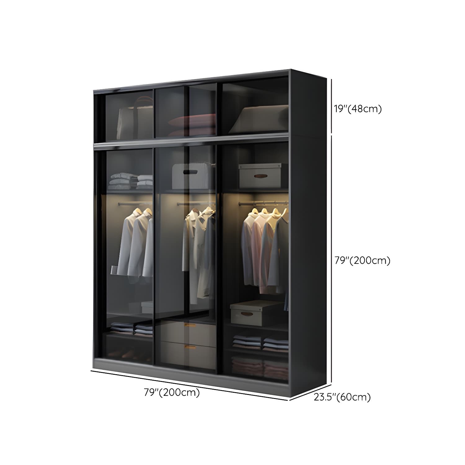 Contemporary Wood and Tempered Glass Wardrobe Freestanding Wardrobe Armoire without Light - image 25