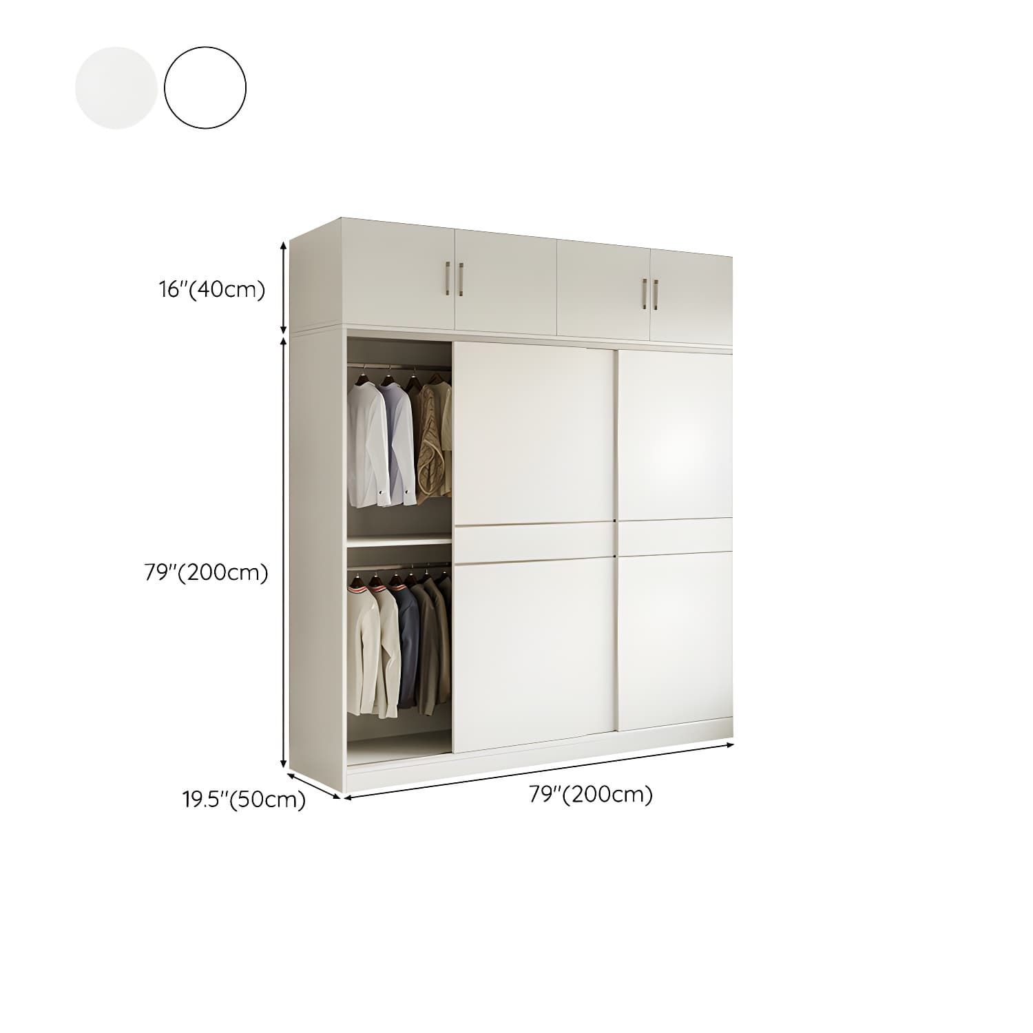 Fashionable Sliding Door Storage Wood Wardrobe with Metal Clothing Rod and Shelves in White Color - image 23