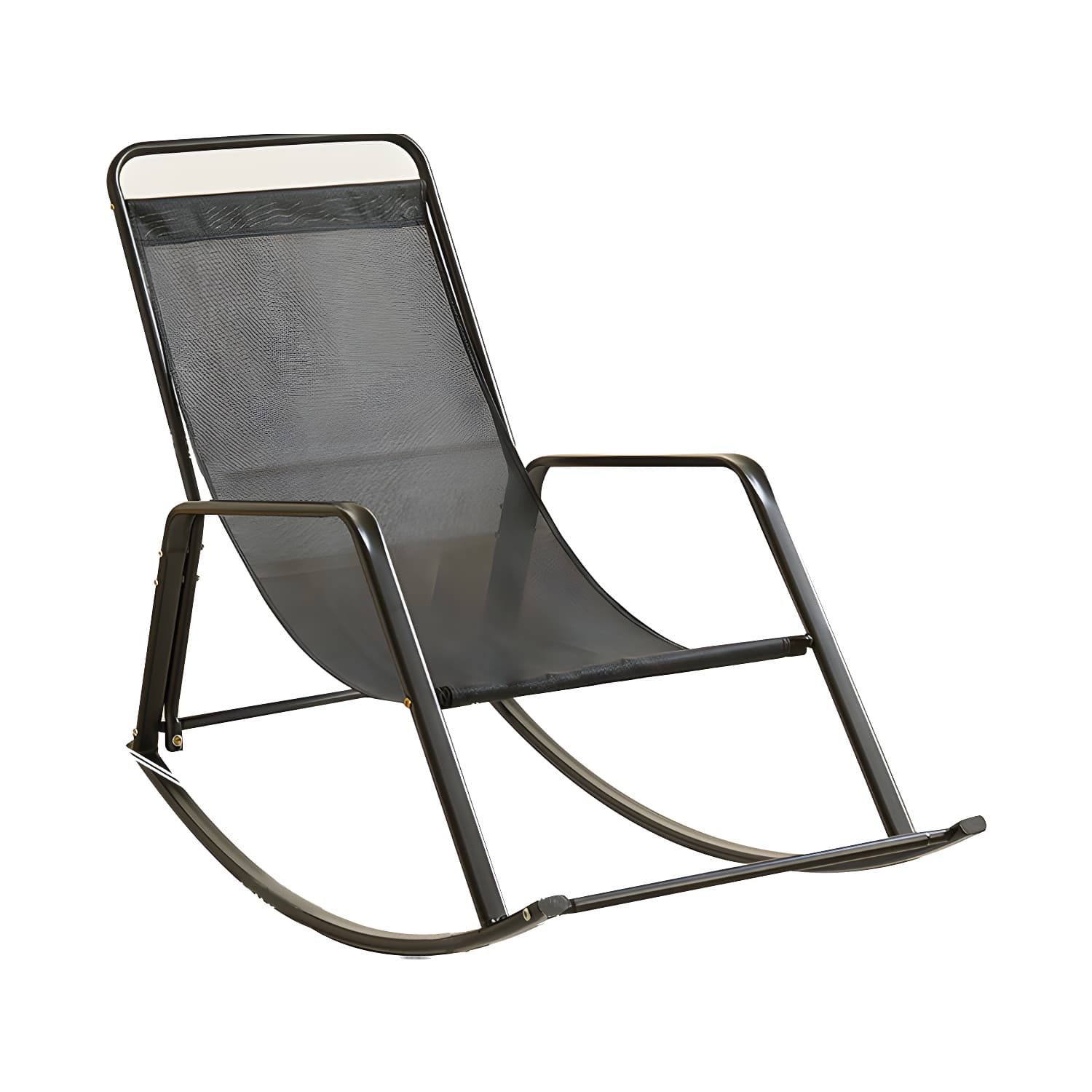 Stylish Modern Upholstered Rocking Chair with Black Metal Legs and Tufted Back