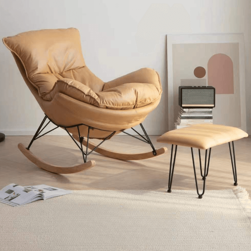 2-piece Stain Resistant Padded Rocking Accent Chair in Apricot Color with Footstool and Lumber Base in a Simple Style - image 7