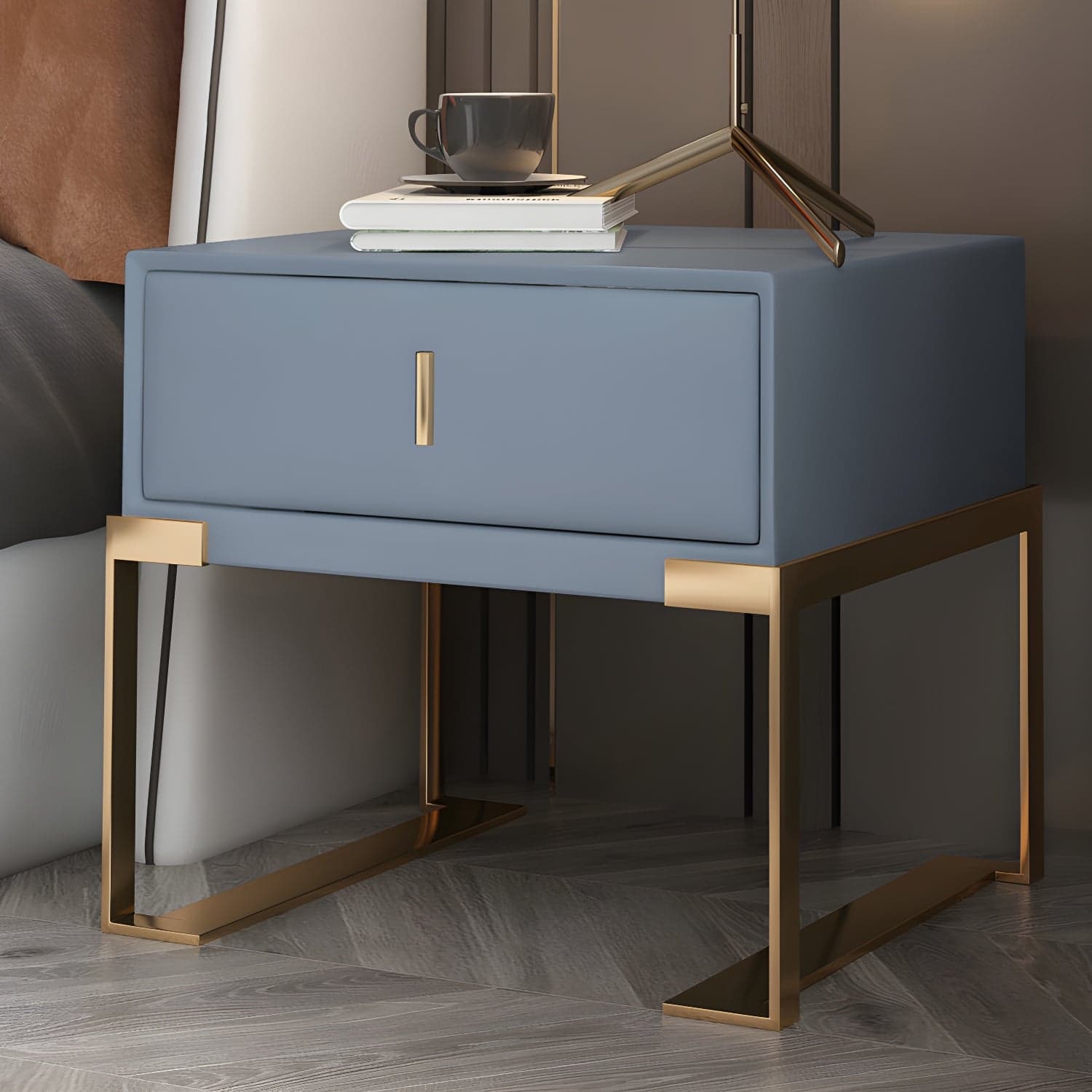 Faux Leather Nightstand 1-Drawer 21 Inch Tall Modern Legs Included Night Table - image 19