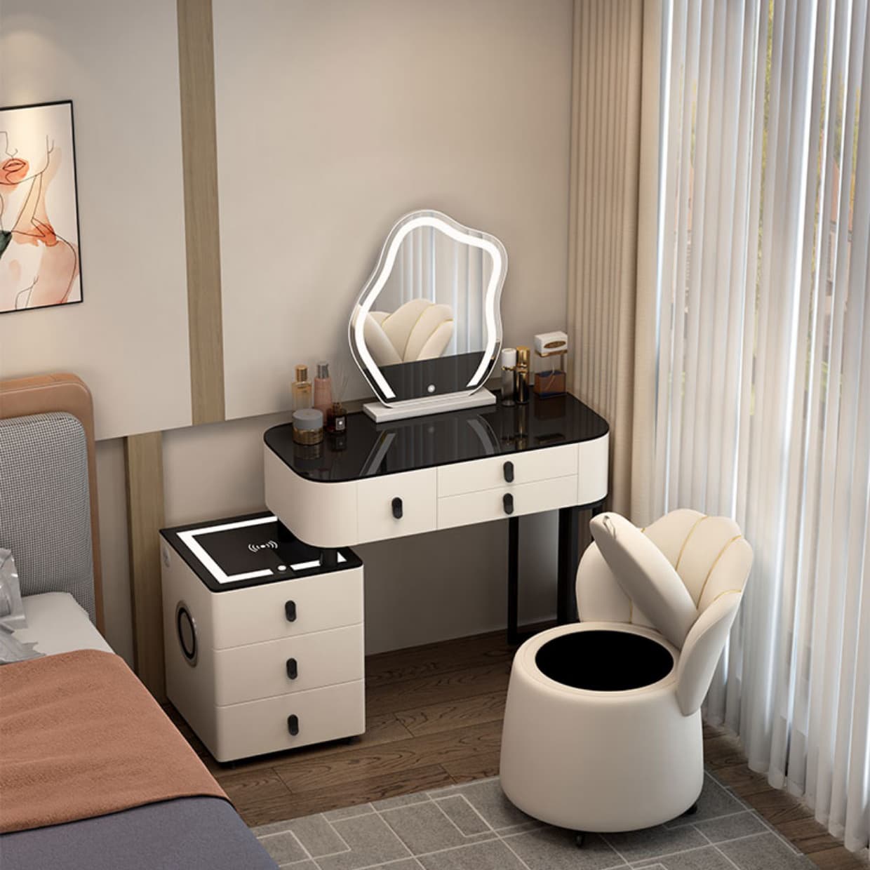 Lighted Mirror Vanity Dressing Table Set with Storage Drawers - image 5