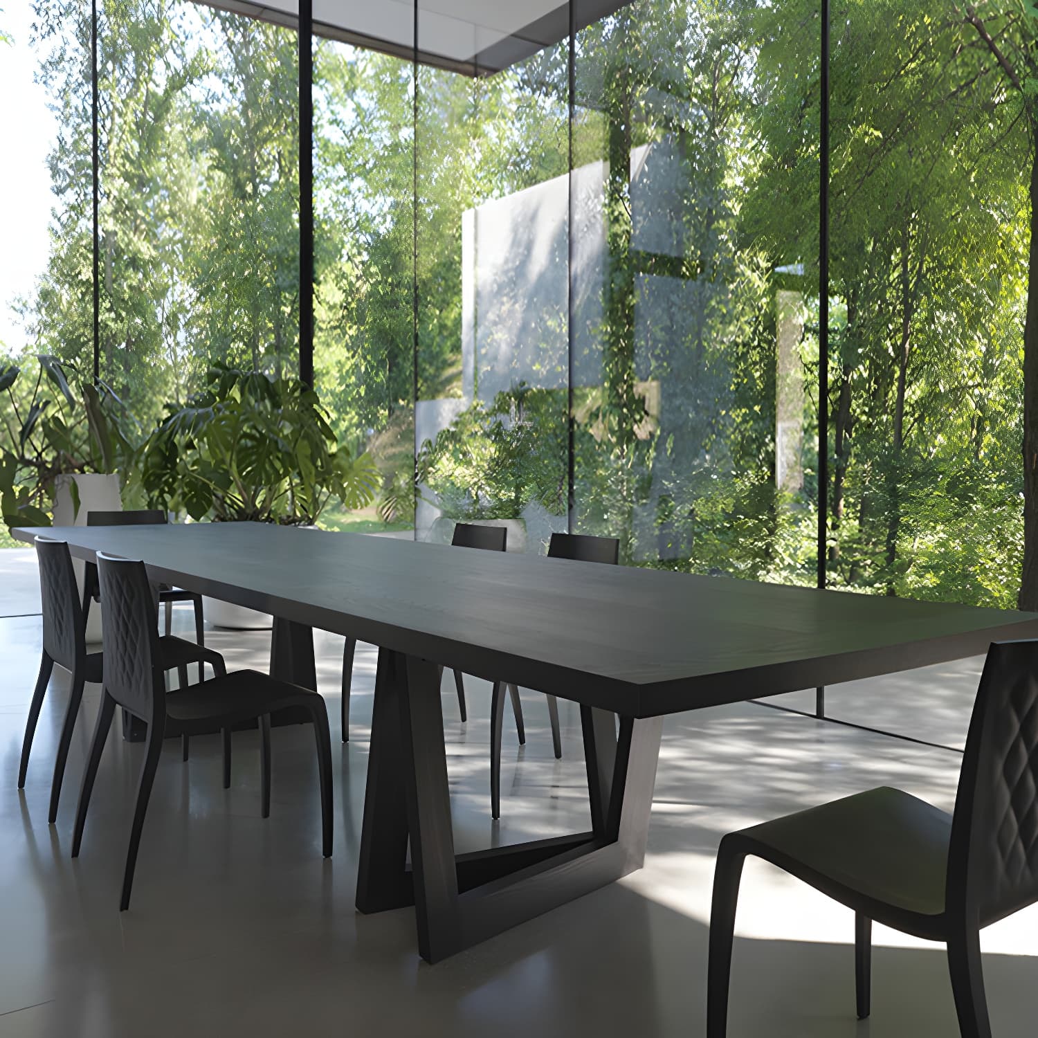 Industrial Solid Wooden Table Restaurant Rectangle Dining Table with Double Pedestal Base