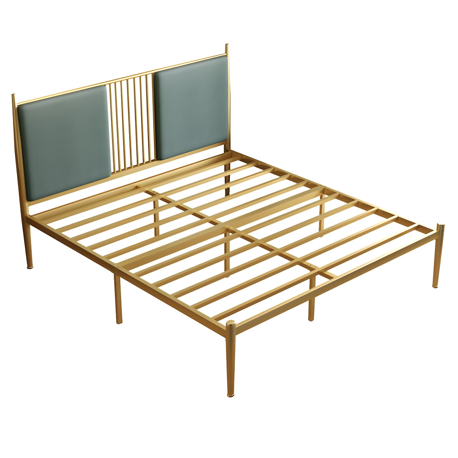 Golden Metal Bed Frame Set Glam 47.24" H Wire-Grid Open-Frame Bed with Headboard
