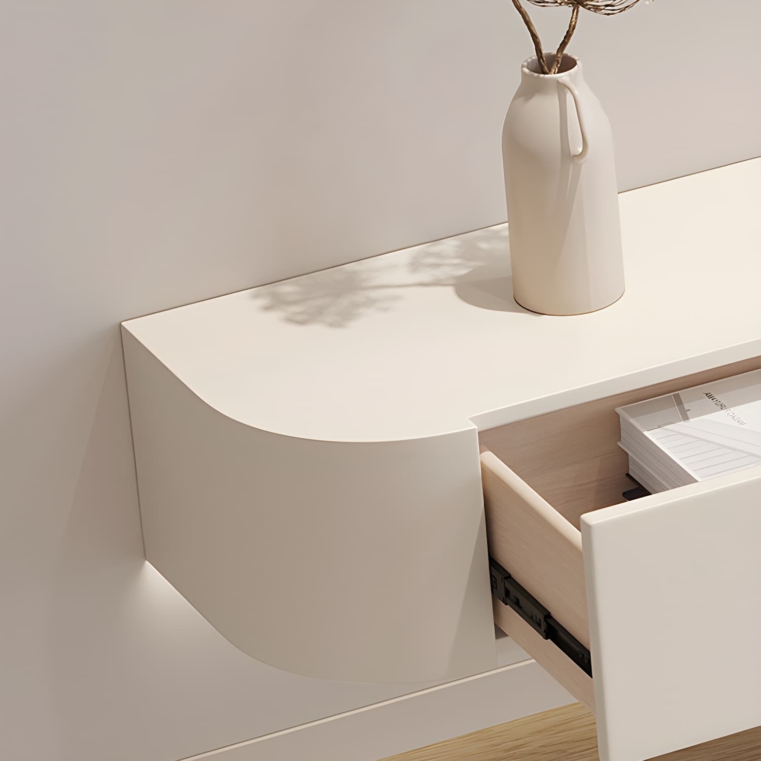 Contemporary Media Console Wall-mounted TV Stand Console with Drawers - image 8