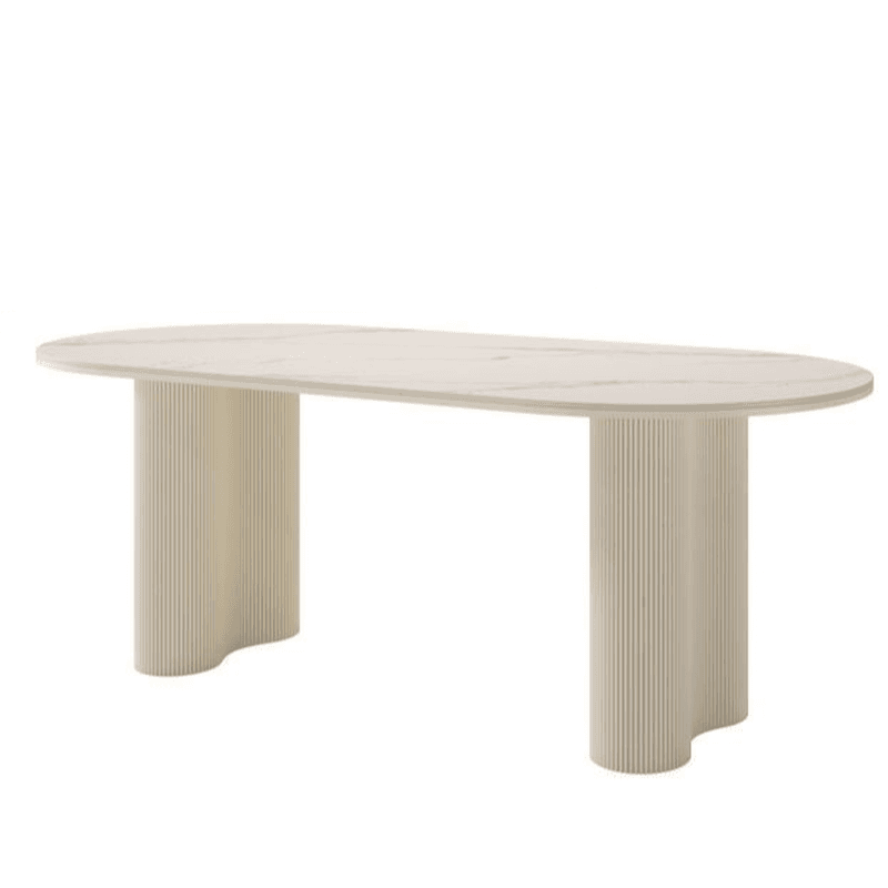 Modern Simple Style Oval Slate Dining Table Set with Dual Footing, Solid Back Panel in Chalk Color - image 12