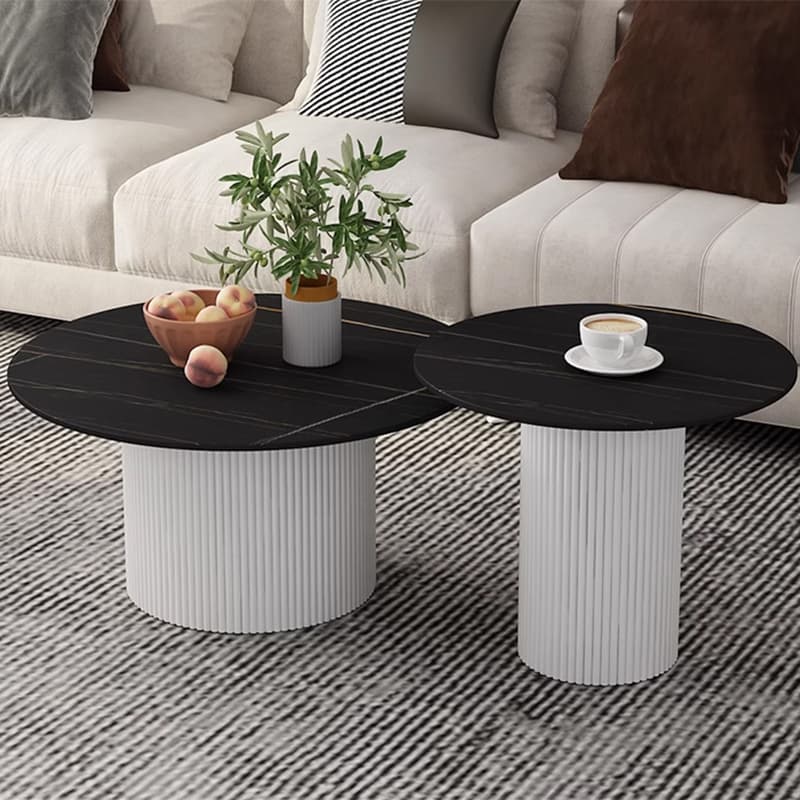 Modern Round Stone Top Coffee Table with Sturdy Metal Pedestal Base in Standard Height - image 7