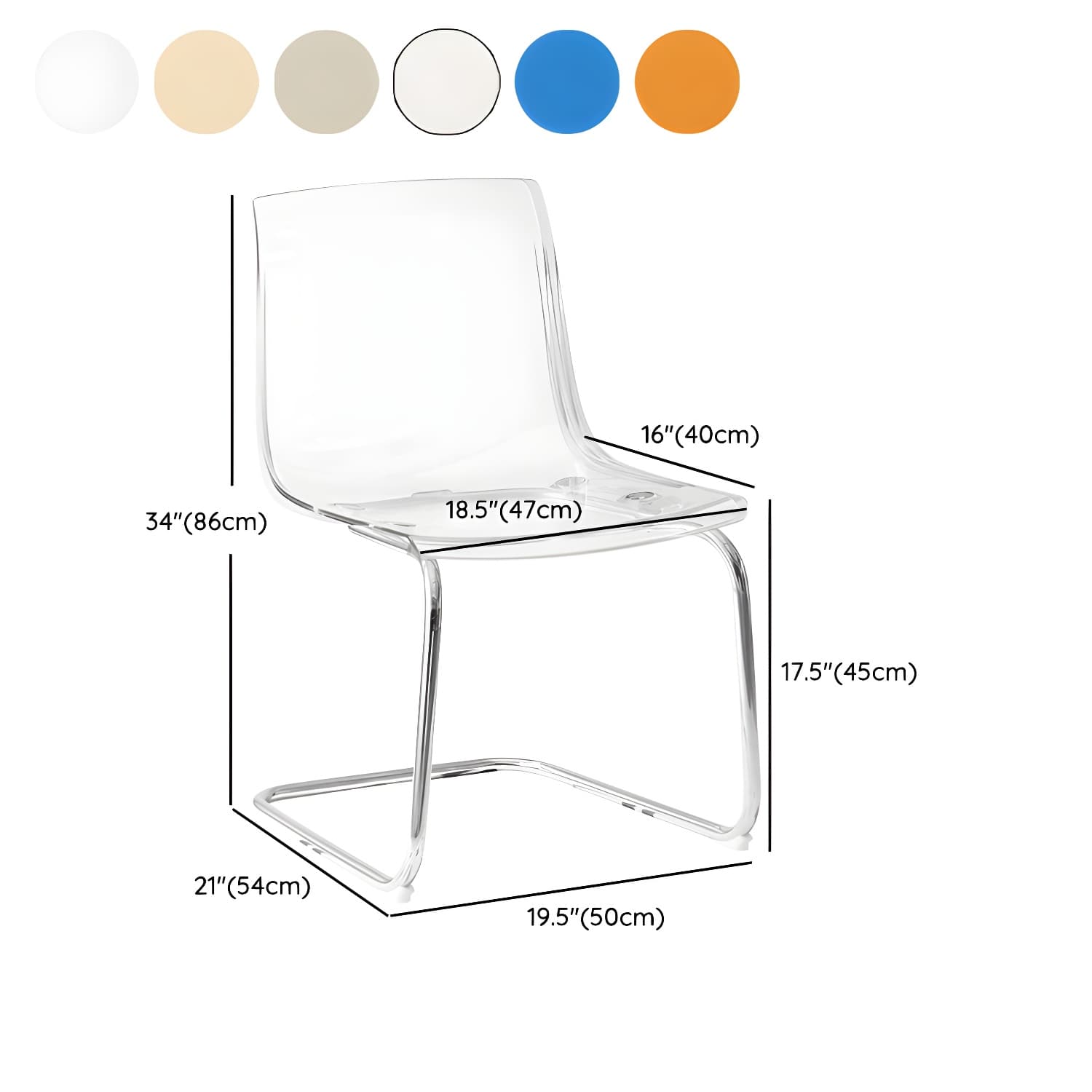 Modern Low-Back Side Chair in Plastic & Acrylic with Metal Legs - Silver - image 19
