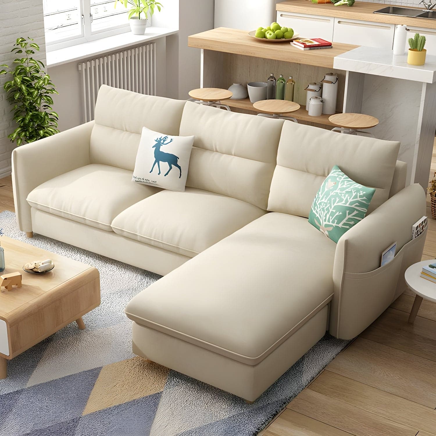 Scandinavian Modular L-Shape Sectional Sofa Chaise with Reversible Pine Wood Frame - image 10