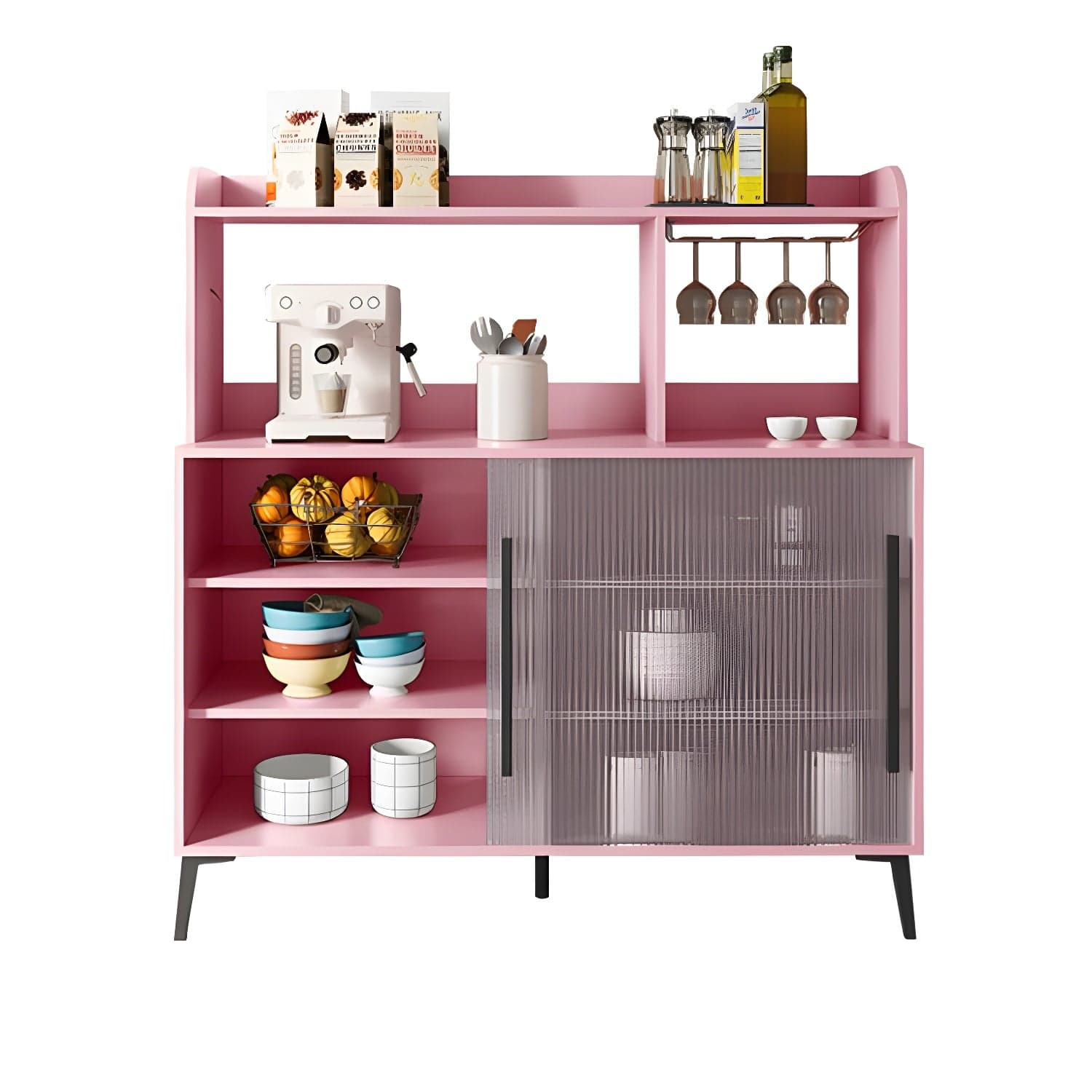 Contemporary Engineered Wood Glass Door Sideboard with Shelf for Dinging Room - image 6