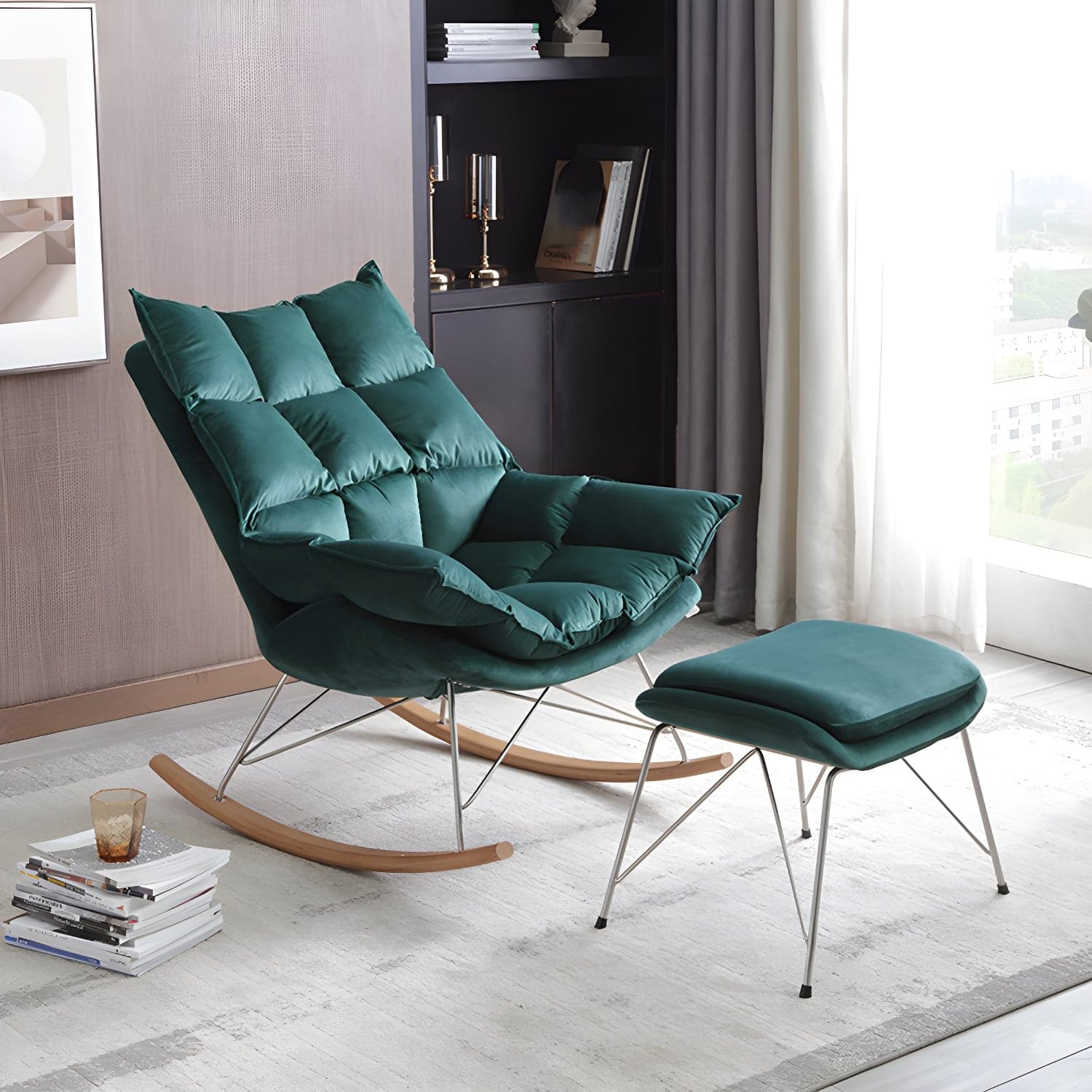 Modern Indoor Sofa Rocking Chair Mother Feeding Rocking Chair with Cushion and Ottoman