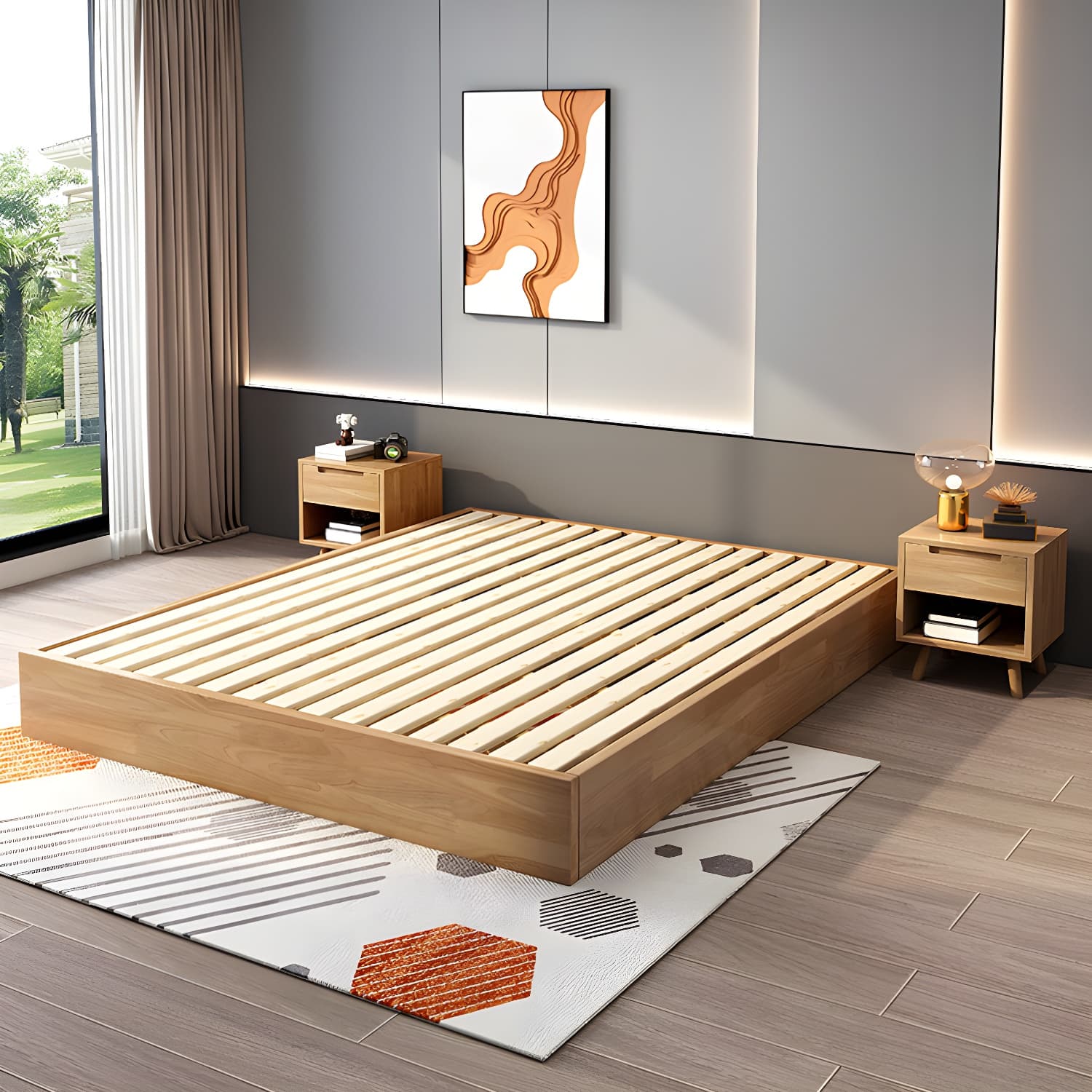 Mid-Century Modern Platform Bed Frame Solid Wood Platform Bed - image 3