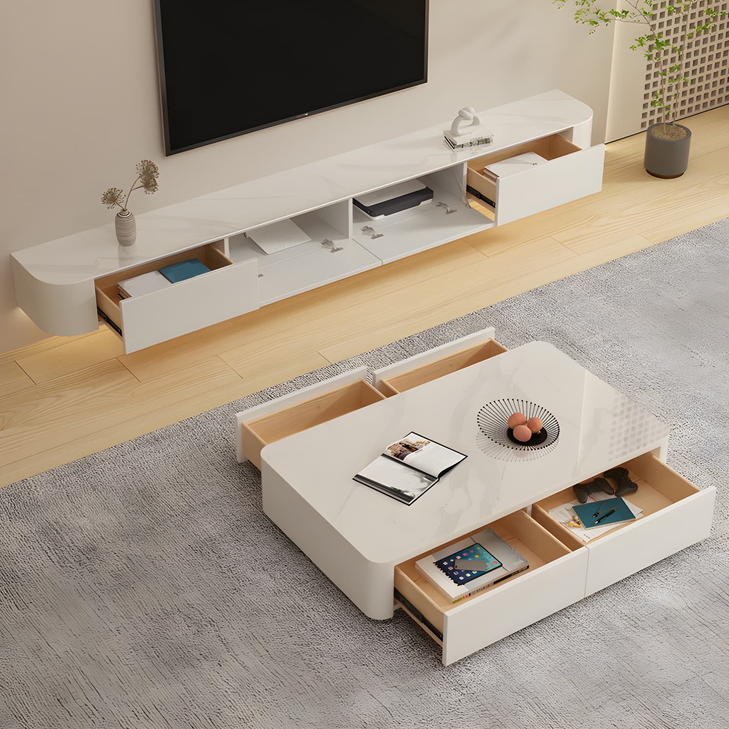Contemporary Media Console Floating TV Media Console with Drawers - image 4