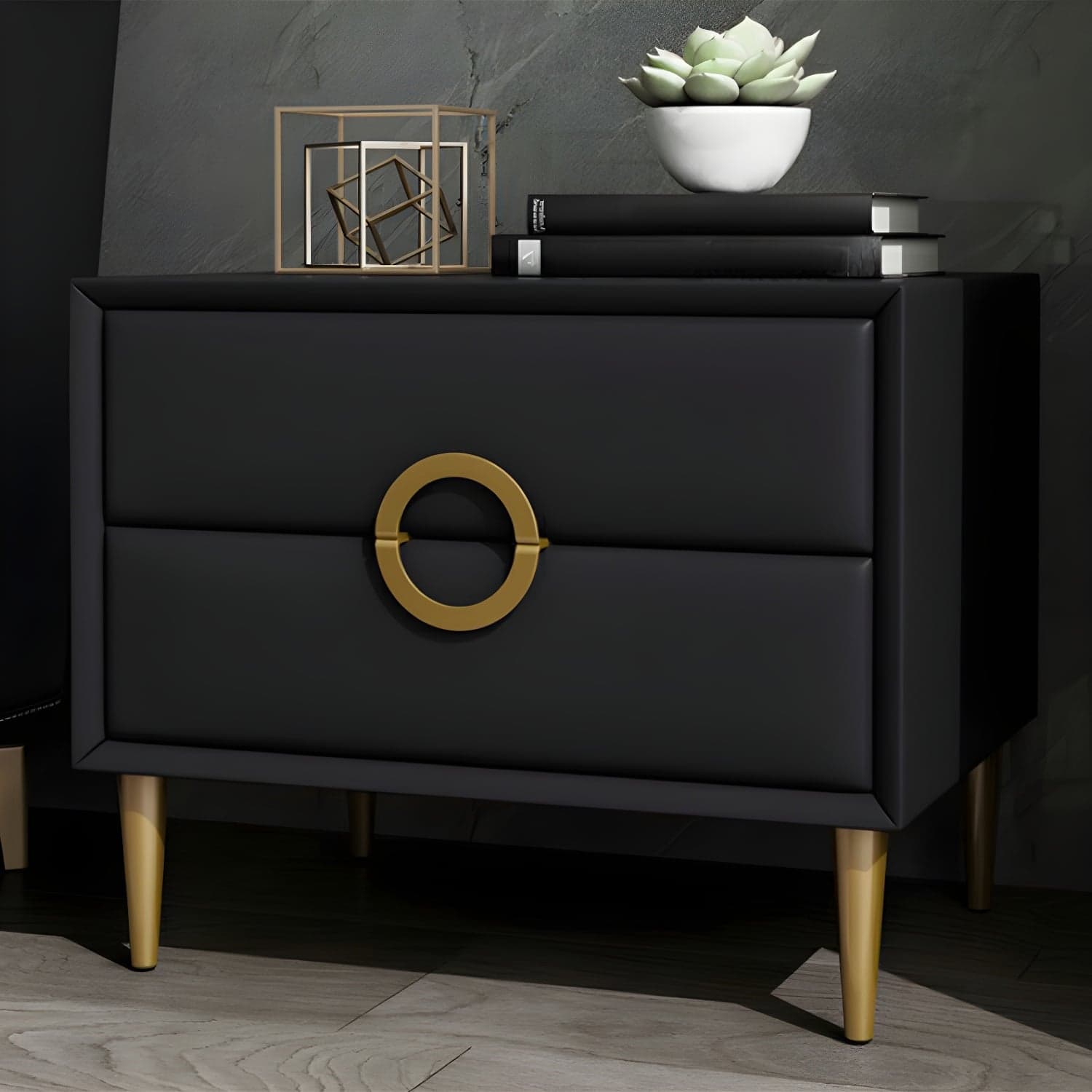 Glam Style Solid Wood Two Drawers Nightstand with Legs for Bedroom