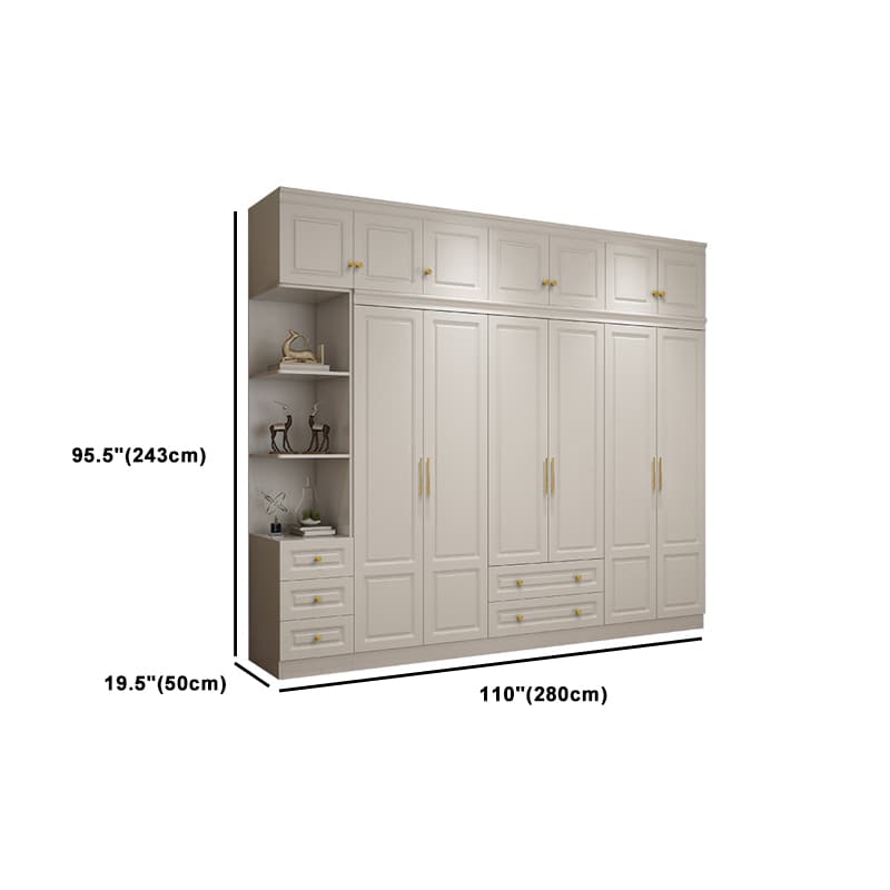 Art Deco Chalk Manufactured Wood Free Standing Interior Shelves Wardrobe with Soft Close Drawer and Hanging Rod - image 31