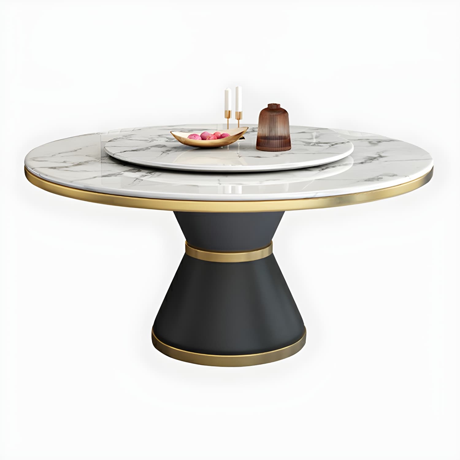 Glam Round Marble Dining Set in White with Black Metal Pedestal Base - 1/5/7 Piece Set - image 10