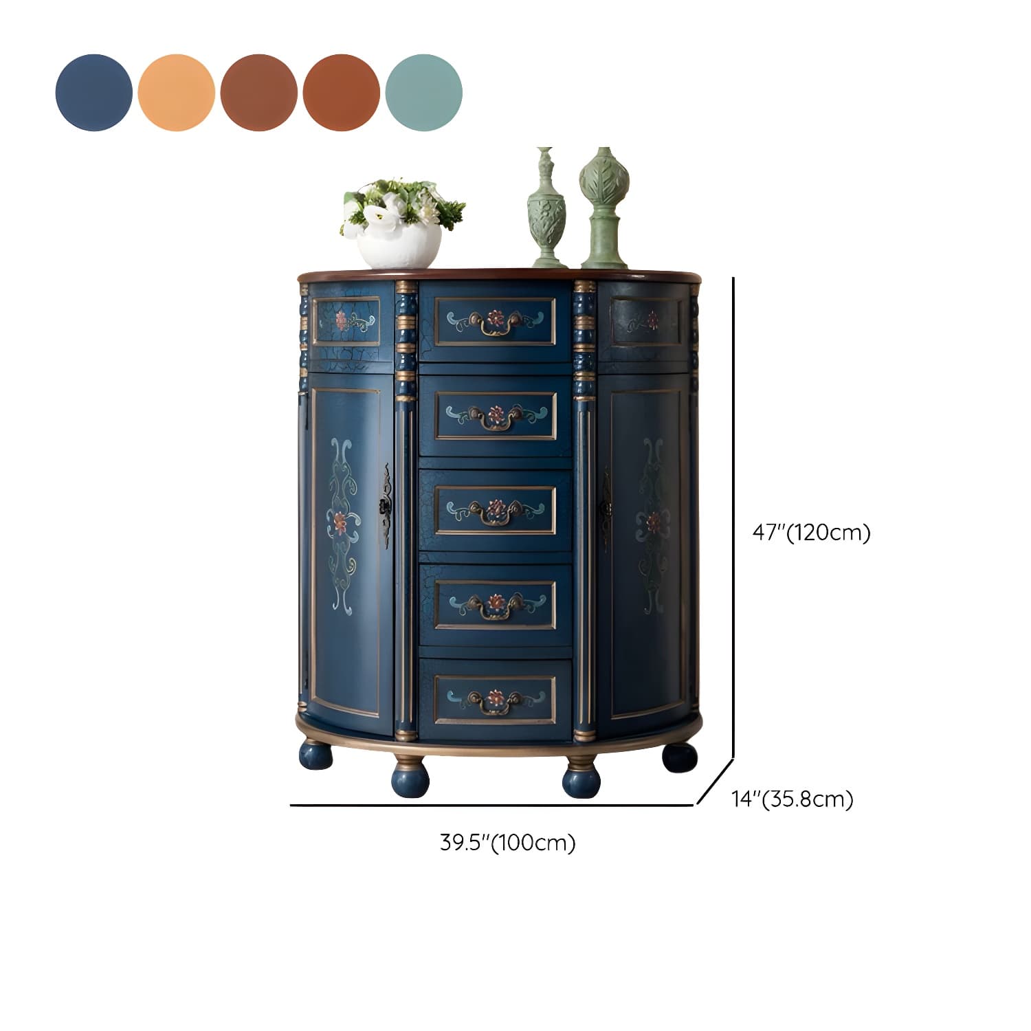 Industrial Bombe Accent Cabinet with Drawers and 2 Doors in Solid Wood - image 15