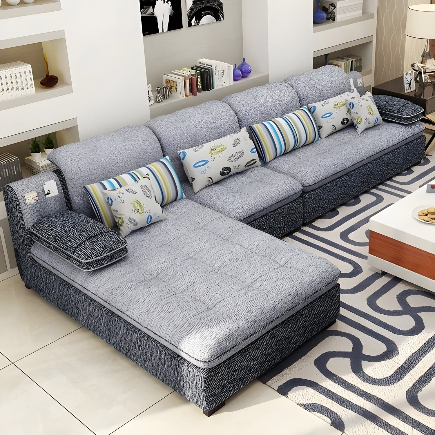 Modern Wood Frame L-Shaped Stationary Sofa Chaise with Adjustable Headrest and Storage Included - image 10