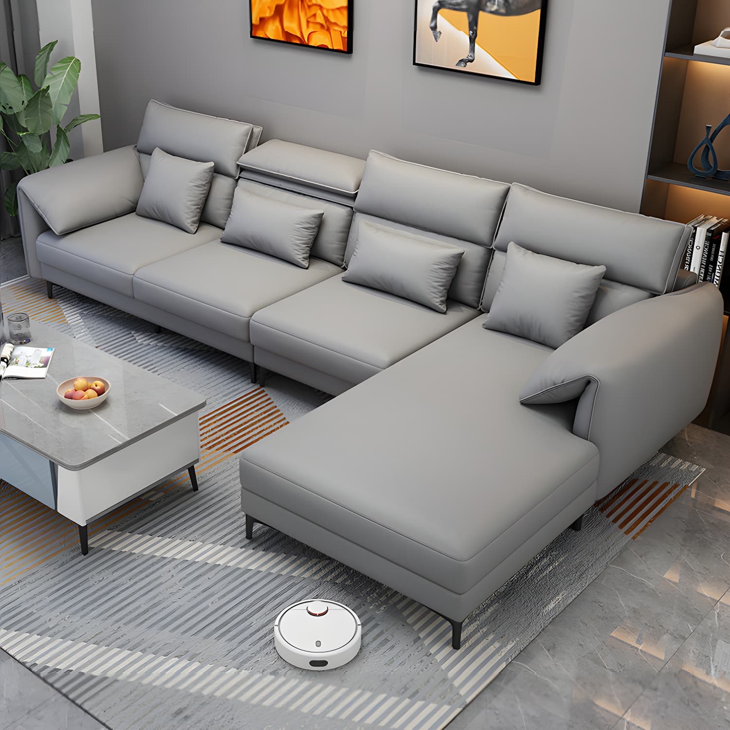 Modern L-Shape Tech Cloth Sofa Chaise with Adjustable Headrests and Storage in 3 Piece Set - image 8