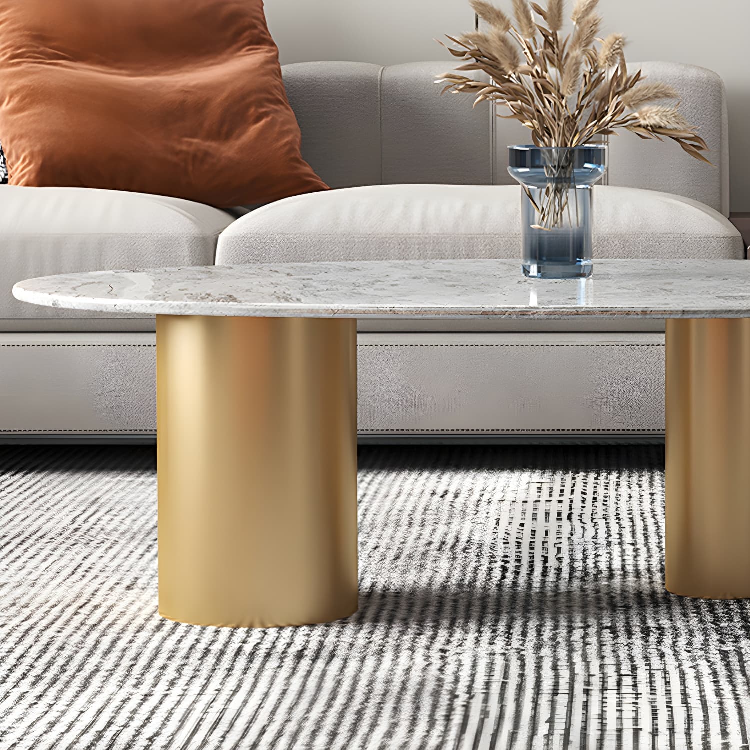 Luxurious 3 Legs Elliptical Stone Coffee Cocktail Table in White/Grey - image 7
