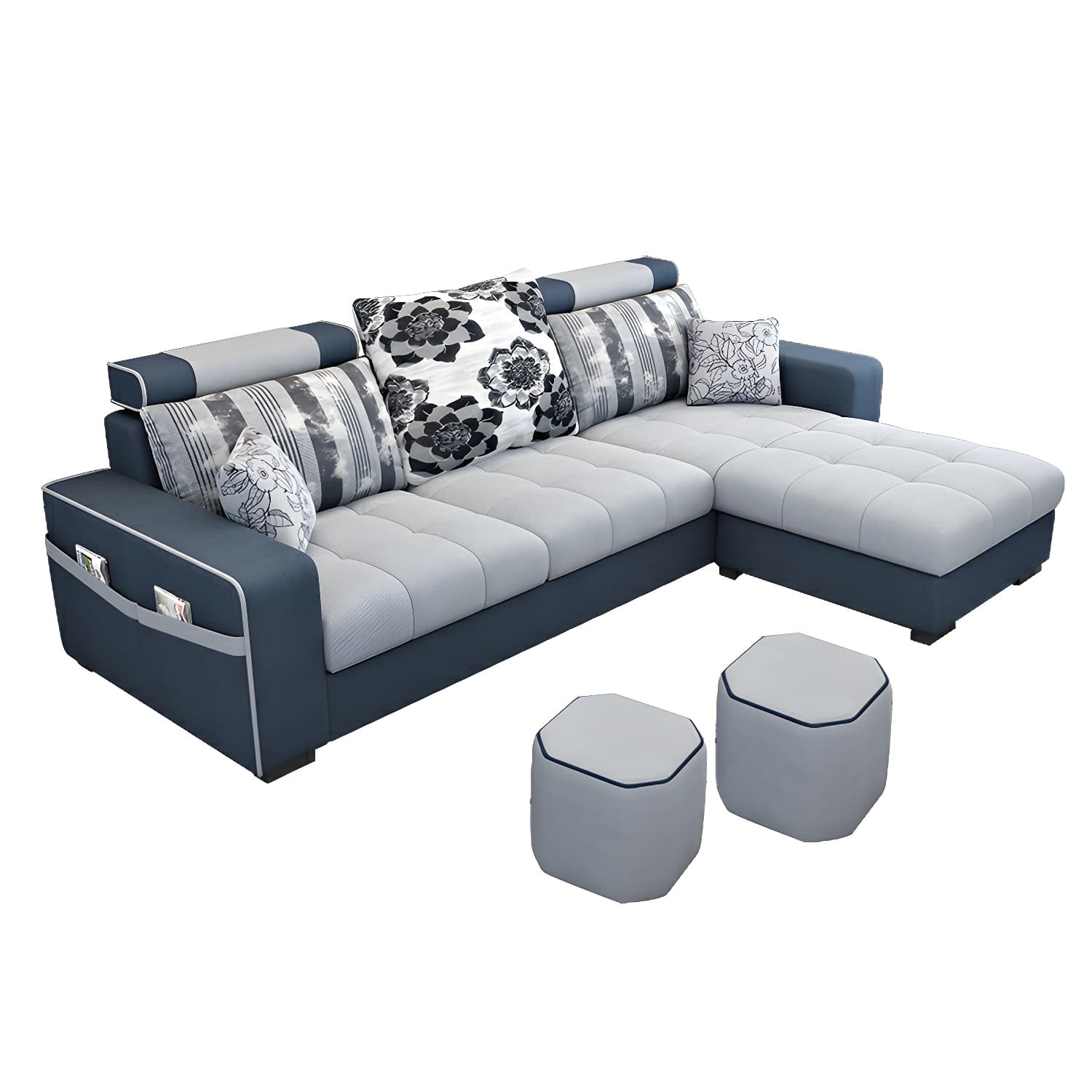 Modern L-Shaped Linen Sectional Sofa with Ottoman and Slipcover, Reversible Design - image 5