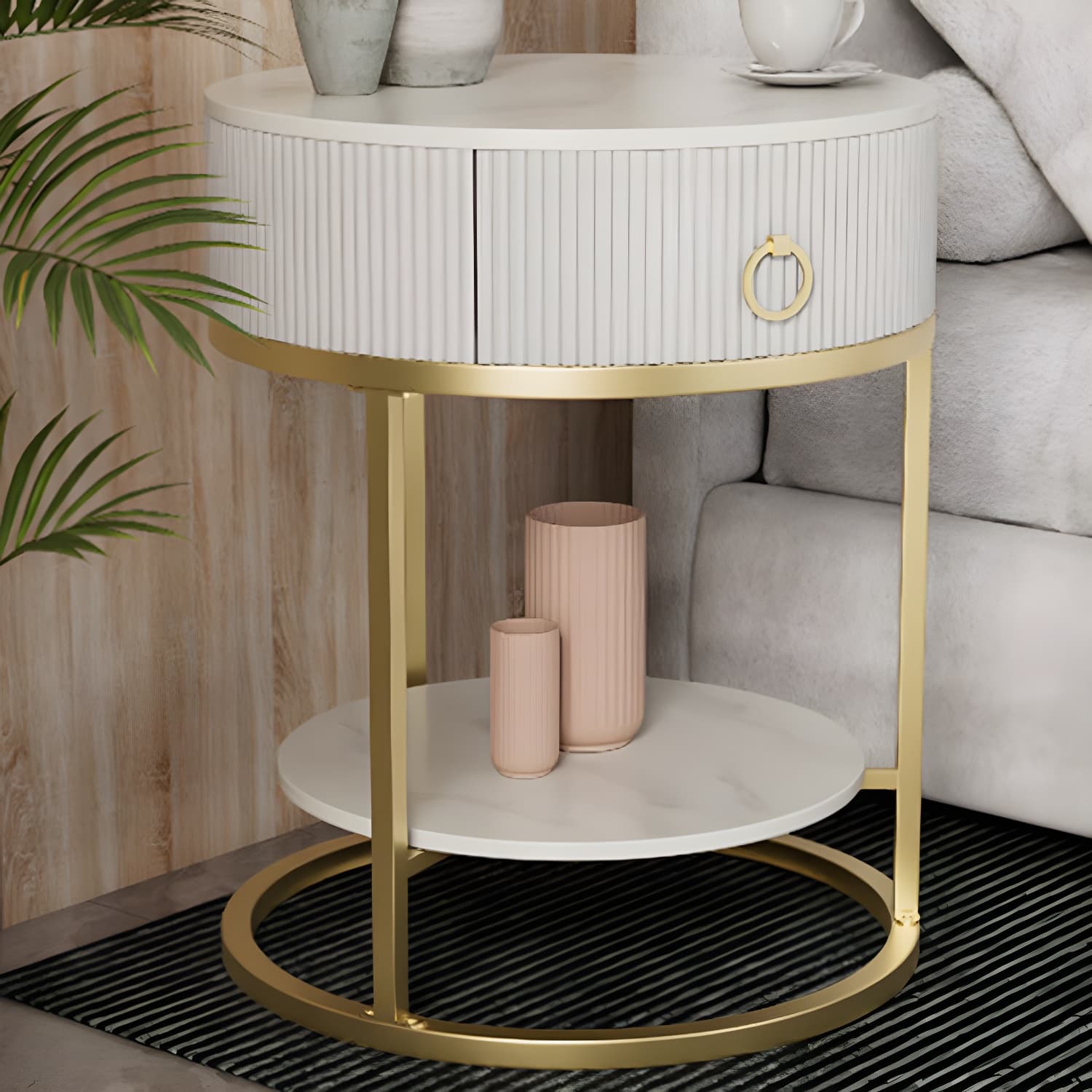 Open Storage Bed Nightstand Stone Bedside Cabinet with Drawer - image 10