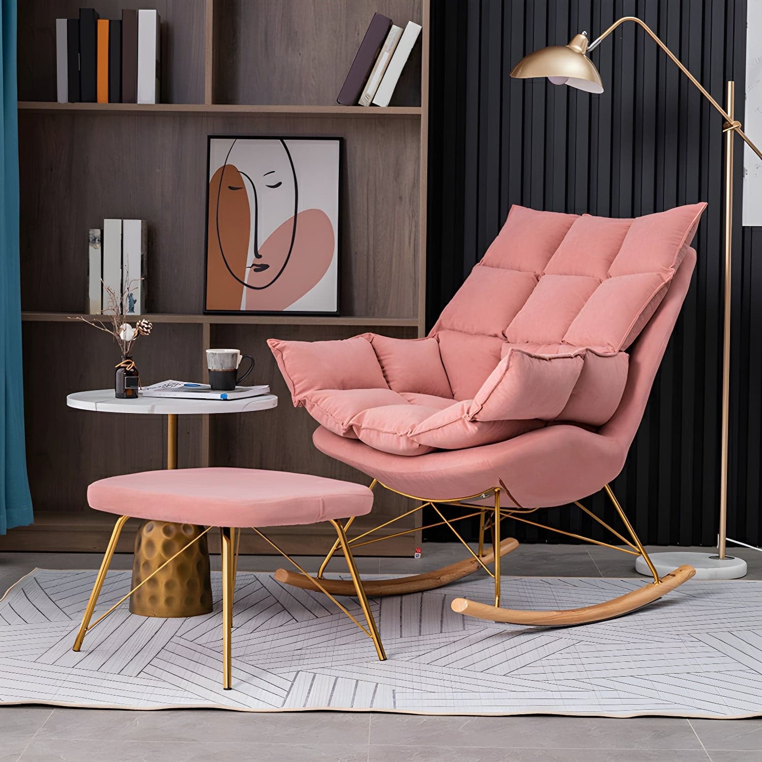 Rocking Accent Chair Upholstered Contemporary Living Room Spindle Tufted Cushions - image 6