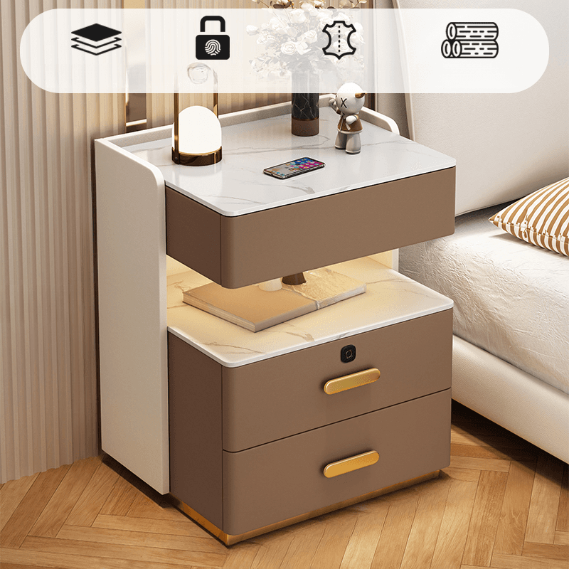 Minimalist Sintered Stone Drawer Storage Nightstand with Illumination Light