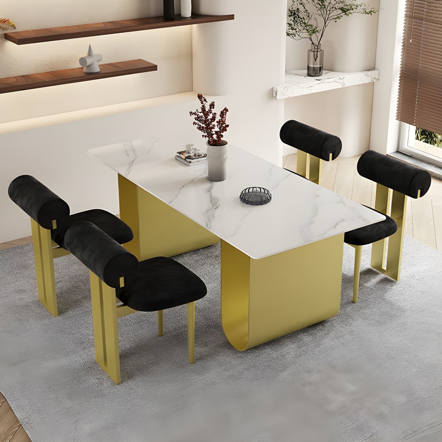 Nordic Rectangle Stone Dining Table 1/5 Pieces Dining Set for Dining Room - image 4