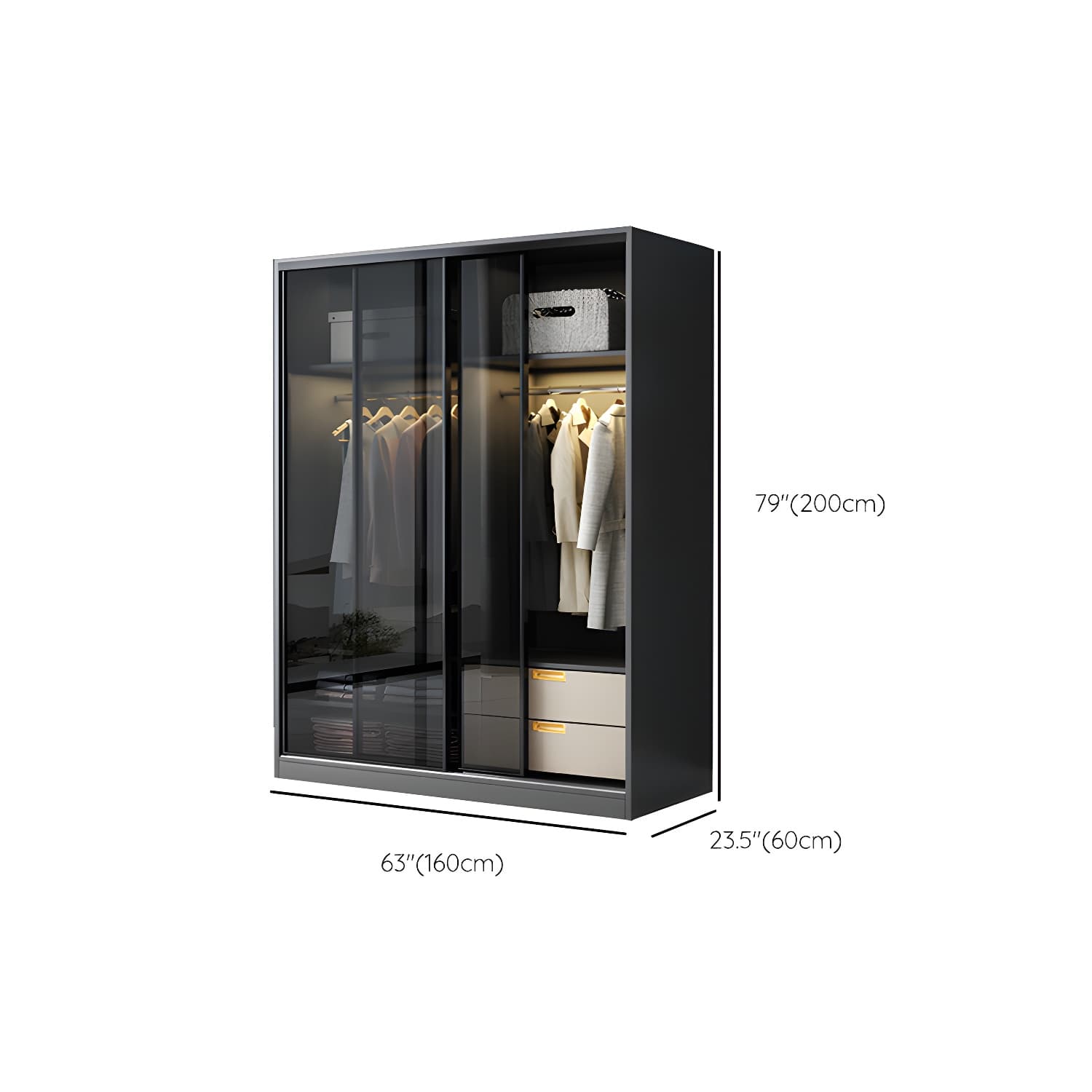Black Wardrobe Cabinet Contemporary Glass Wardrobe Armoire for Home - image 12