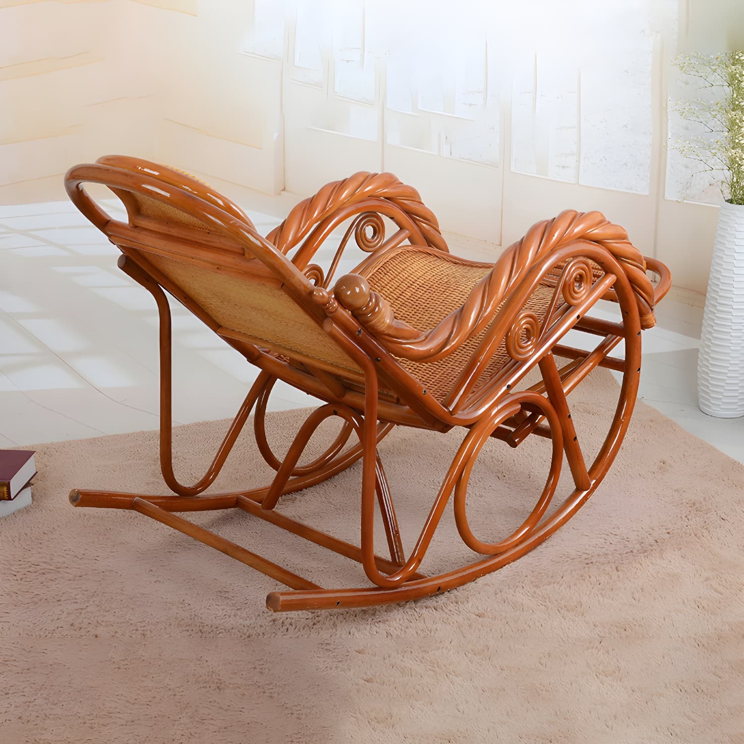 Traditional Rocking Chair Wicker Spindle Backrest Solid Color Indoor Rocking Chair - image 16