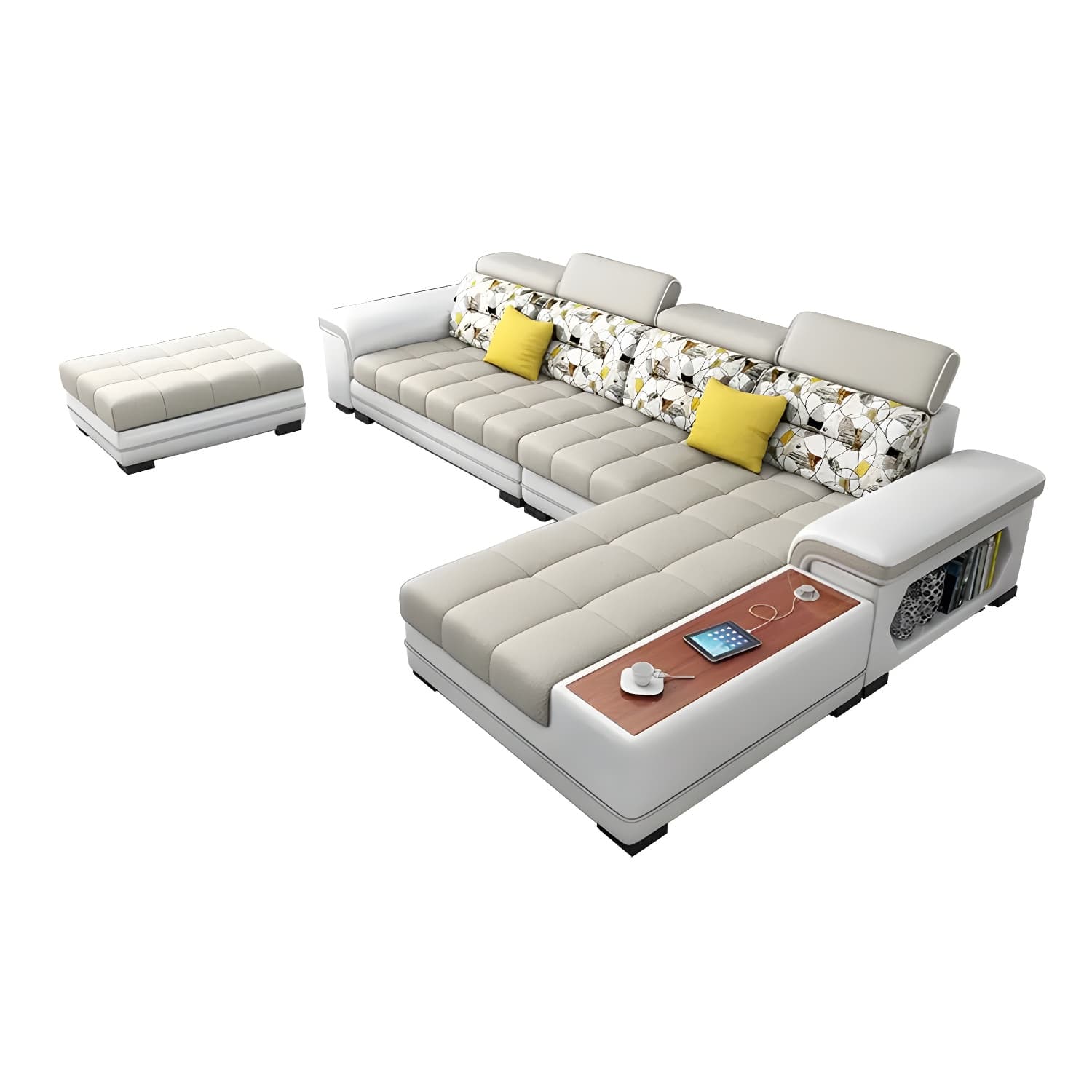 Modern Beige Sectional Sofa with Wood Frame, Pillow Back & Slipcover, Storage Included with Shelves - image 10