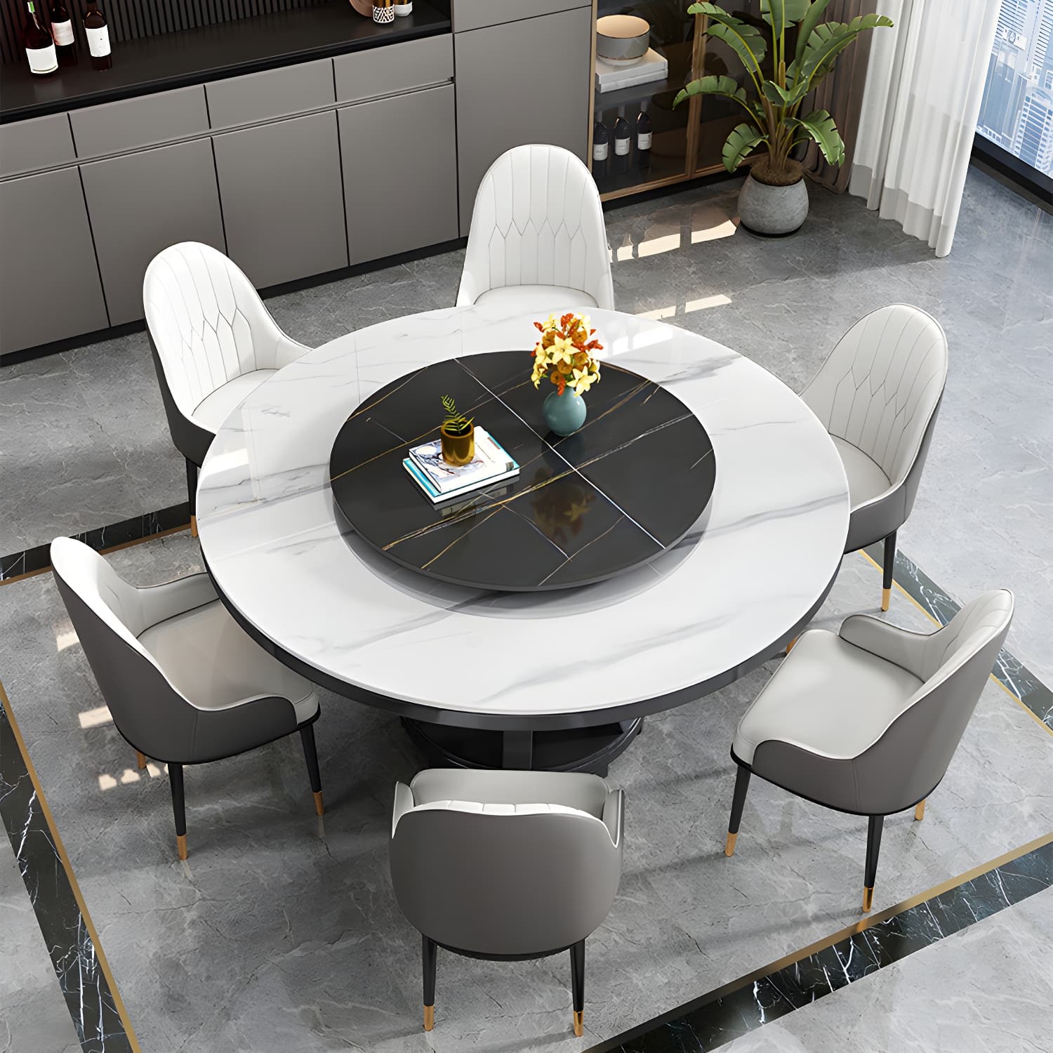 Modern Rubberwood Home Table Round Pedestal Convertible Dining Table - image 5