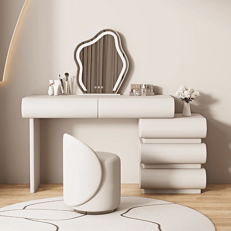 Modish Large/Standard Makeup Vanity/Vanity Set with White Seating, 5 Drawers, Timber Frame, and Mirror Lights - image 6