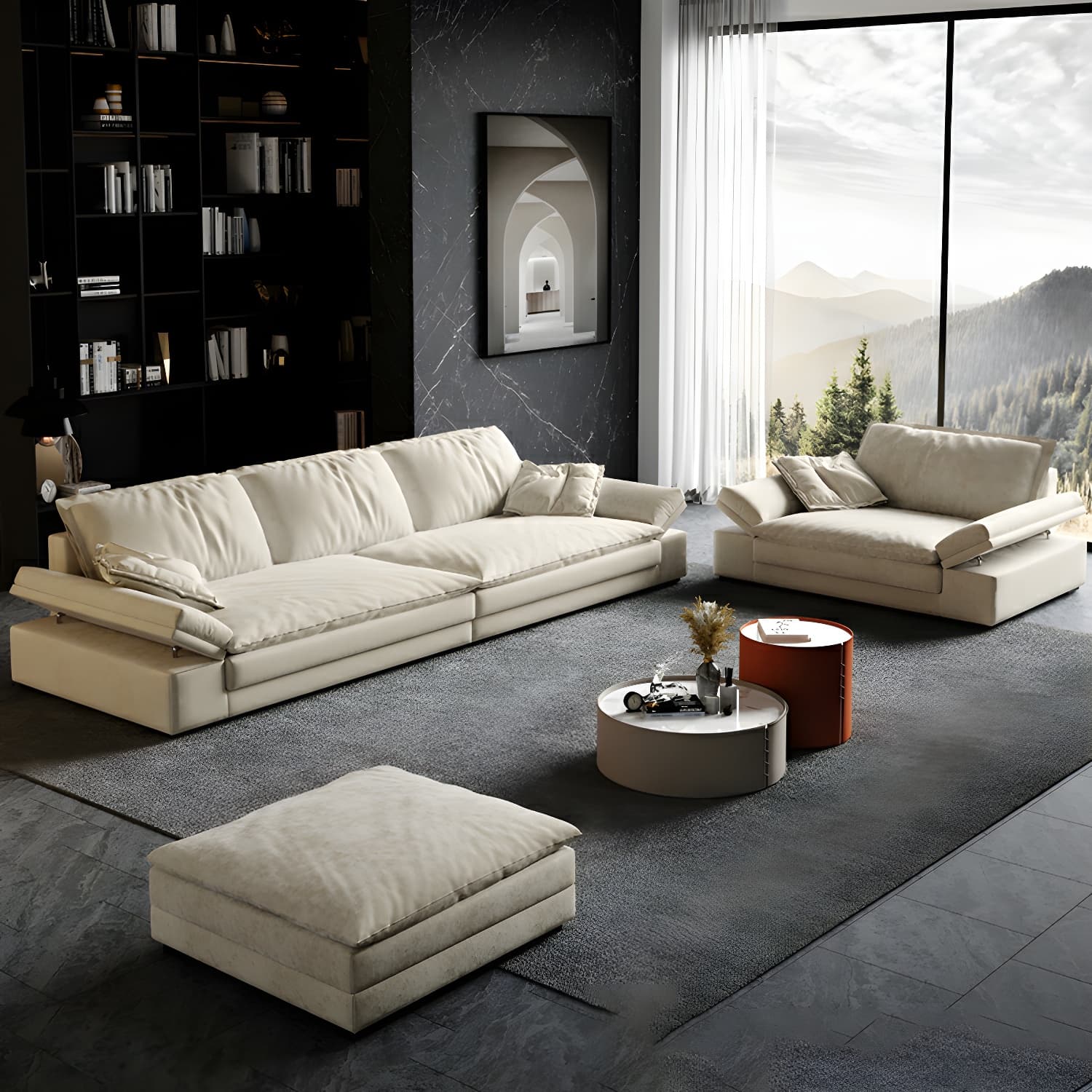 Beige Stationary Modern Sectional Sofa with Pillow Top Arm and Cushion Back - image 3
