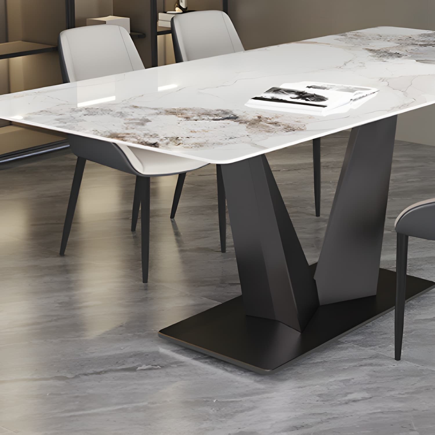 Modern Rectangle Sintered Stone Table Set 1/4/5/7 Pieces Dining Set - image 7