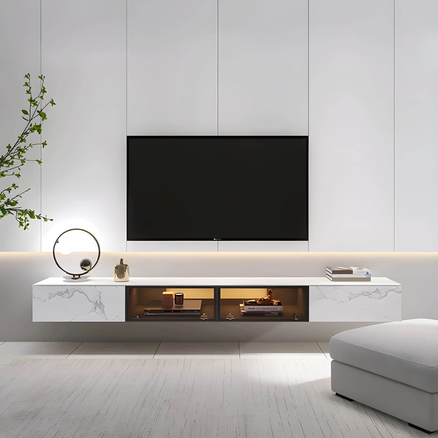 Modern TV Media Stand Stone Wall-mounted TV Media Console with Drawers - image 3